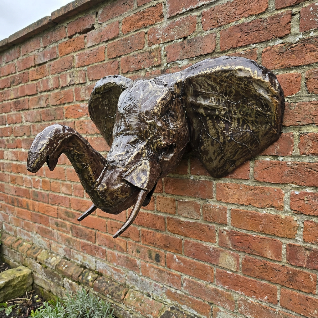Elephant Head Sculpture - Trunk Up