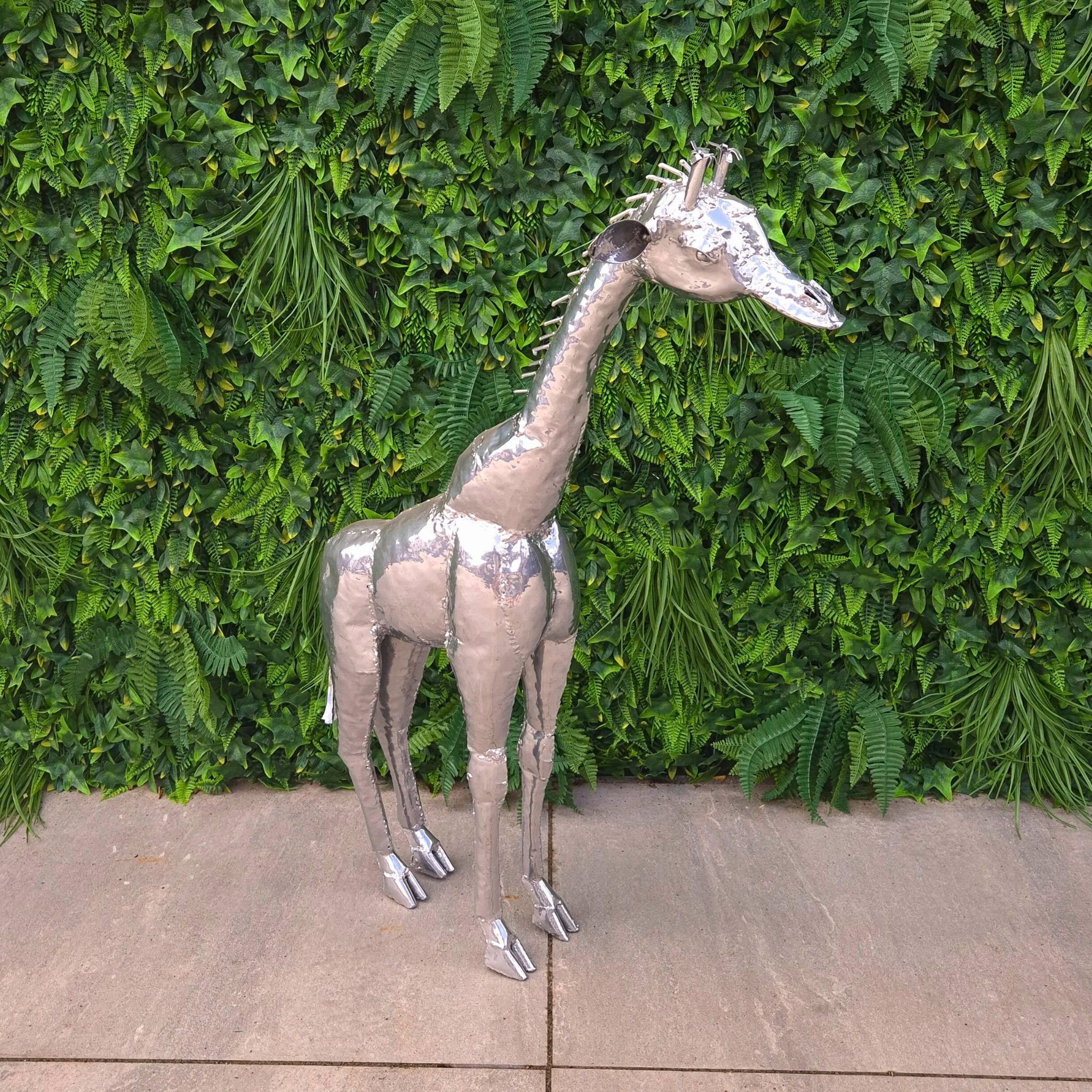 Giraffe Metal Sculpture 3ft Chrome