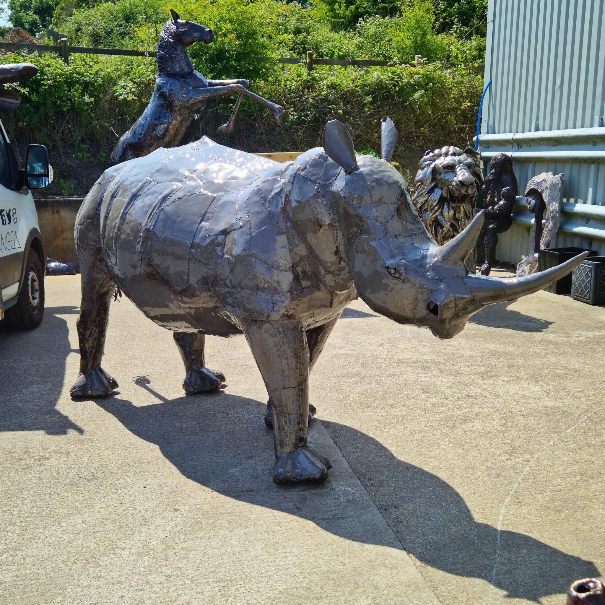 Natural Rhino Metal Sculpture
