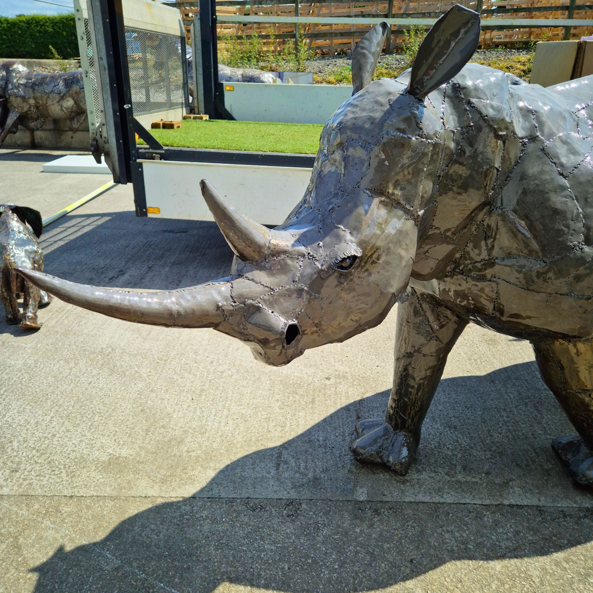 Natural Rhino Metal Sculpture