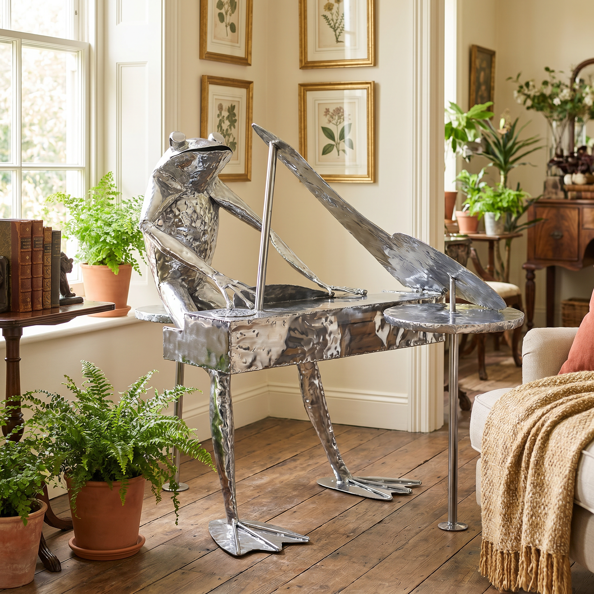 Piano Frog Metal Sculptures