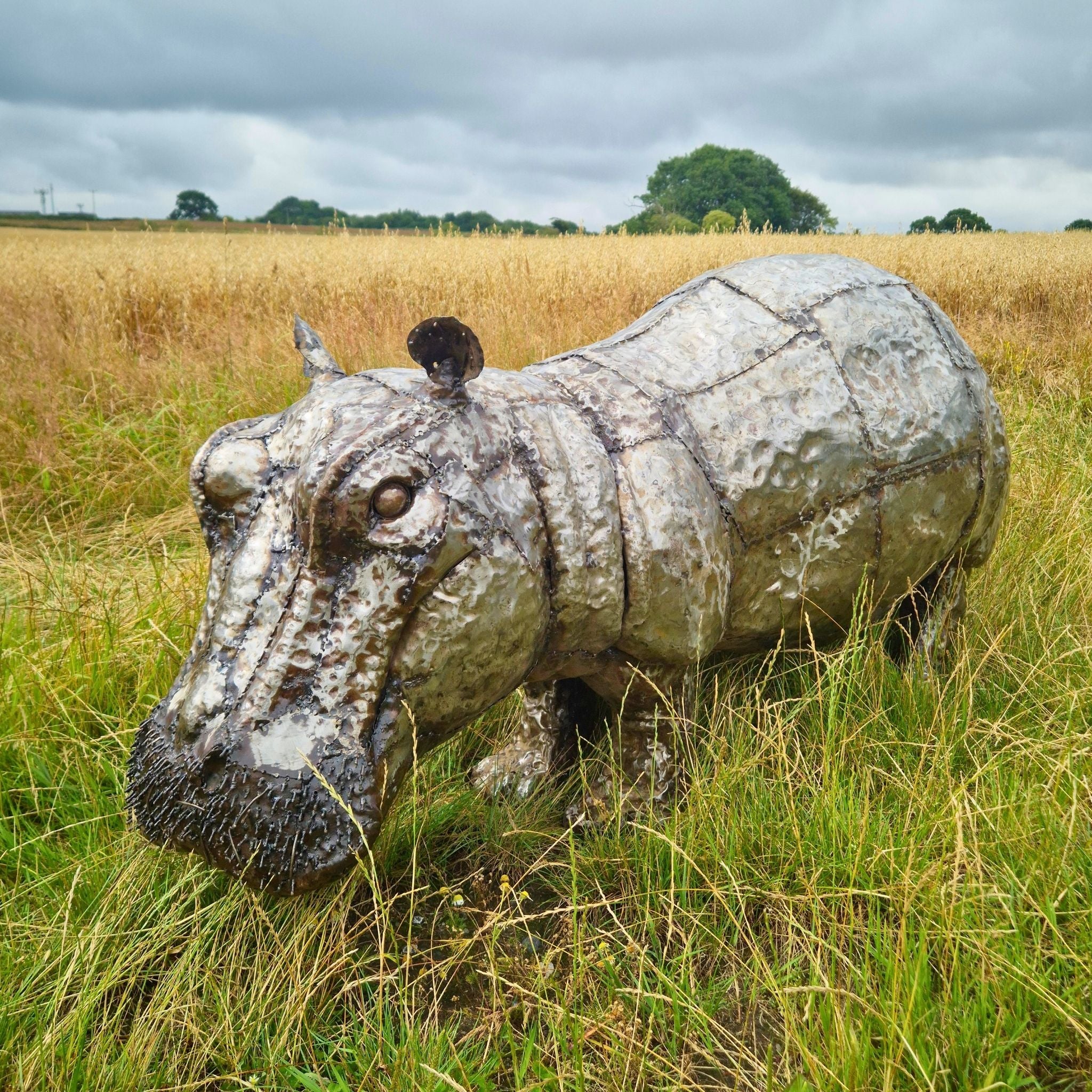 Baby Hippo Metal Sculpture
