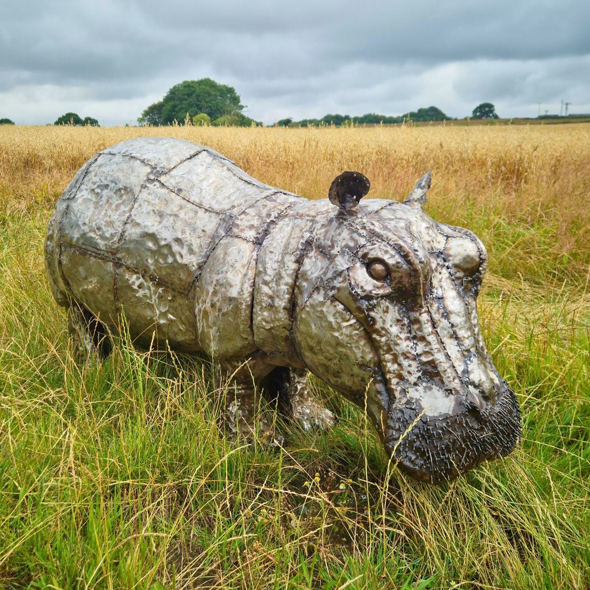 Baby Hippo Metal Sculpture