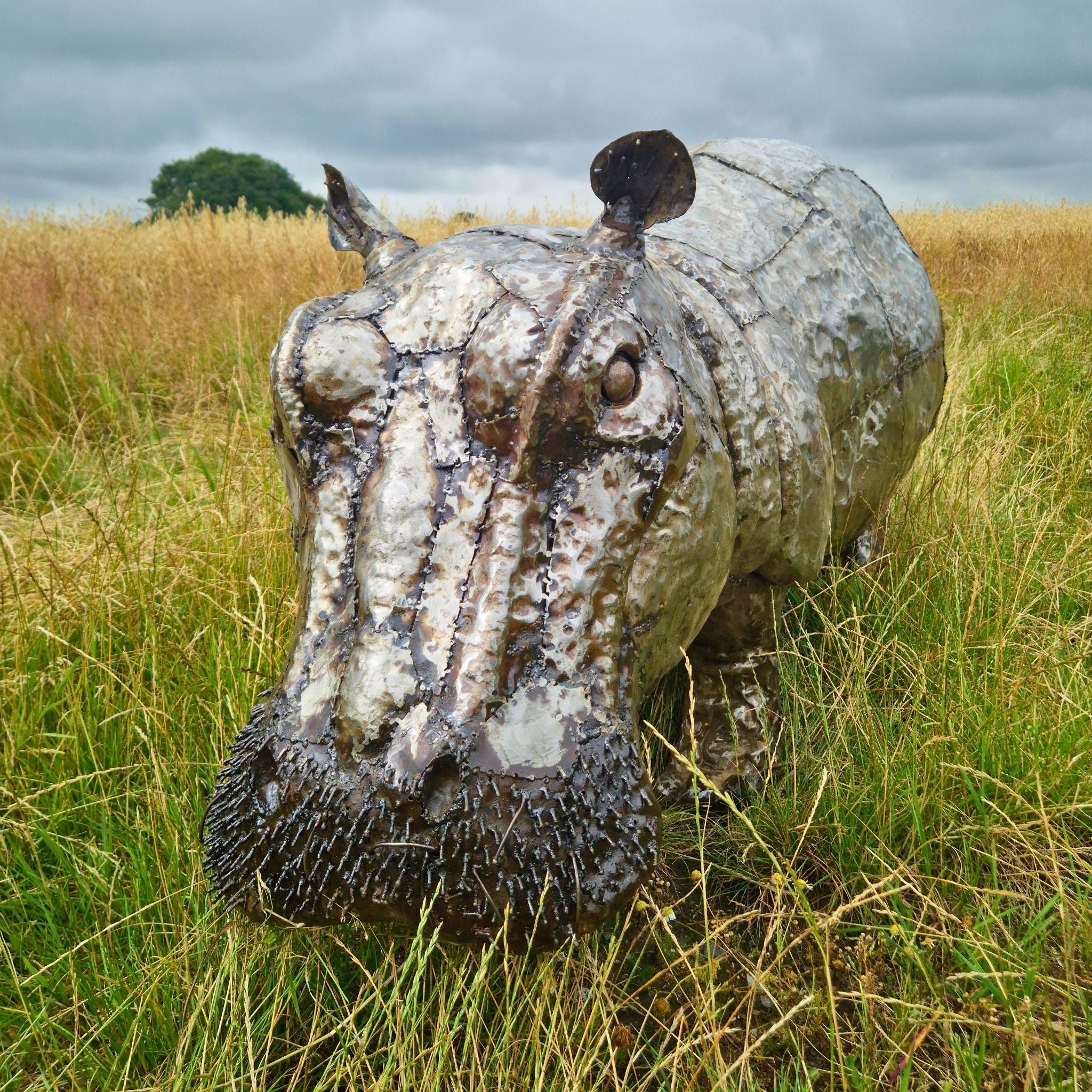 Baby Hippo Metal Sculpture