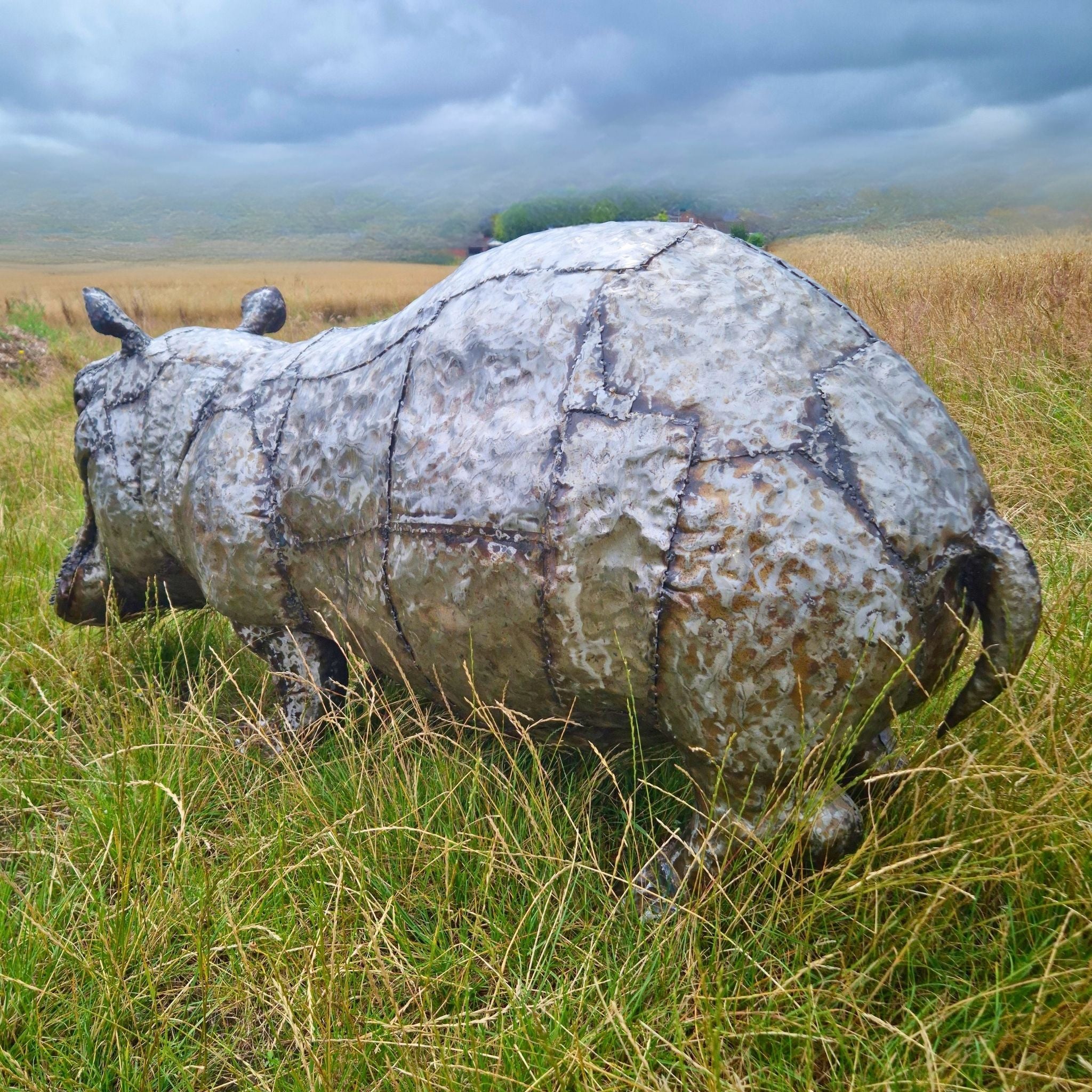 Baby Hippo Metal Sculpture