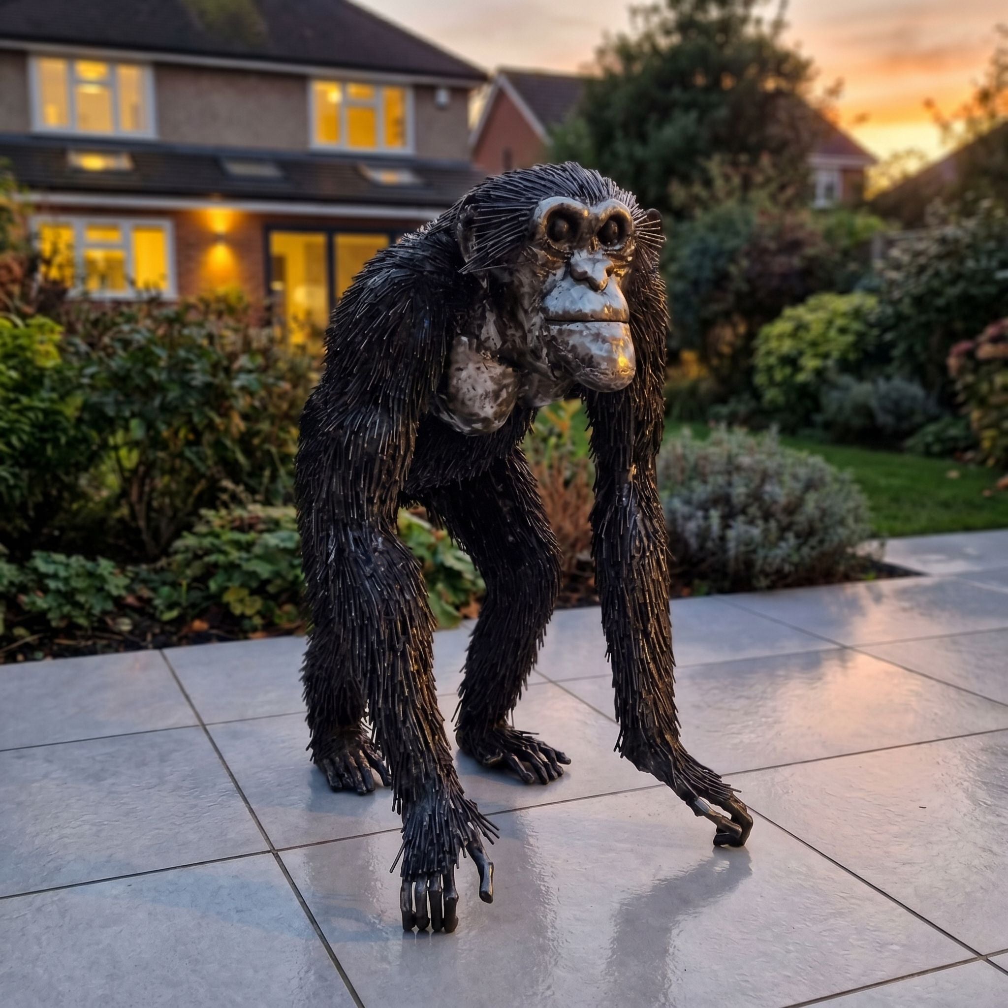 Walking Chimp Metal Sculpture