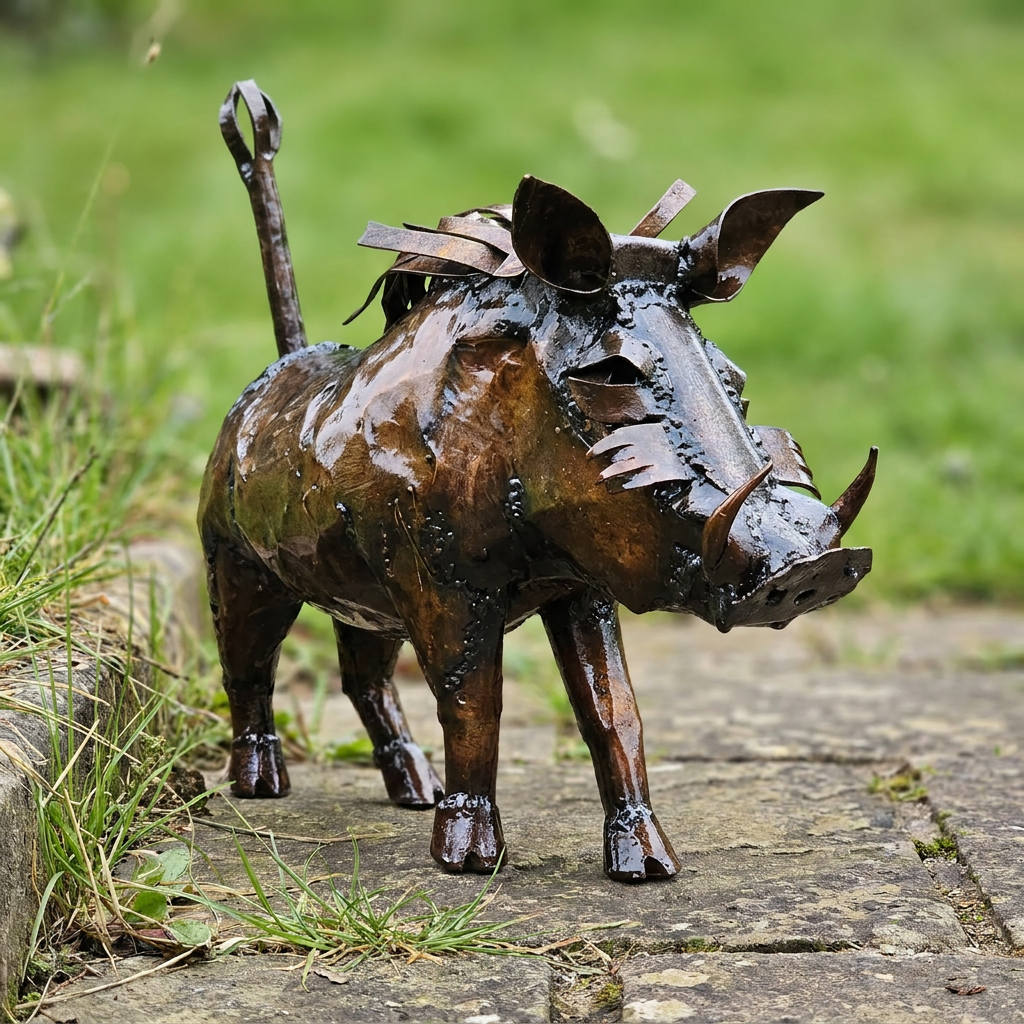 Natural Warthog Metal Sculpture