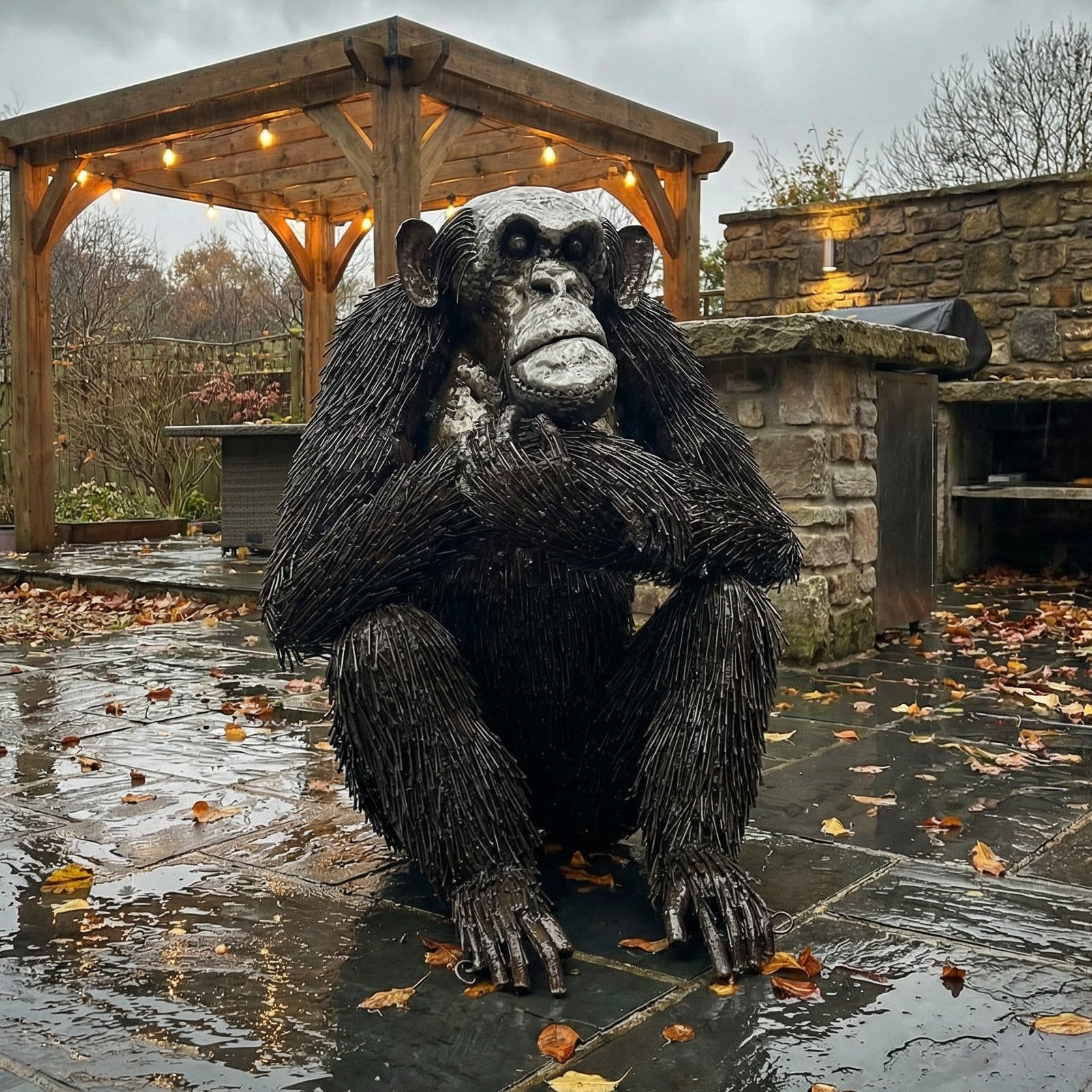 Sitting Chimp Metal Sculpture (Arms folded)