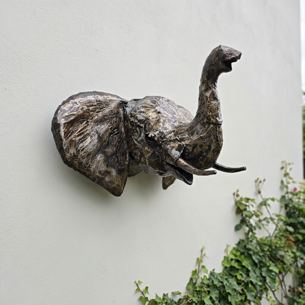 Elephant Head Sculpture - Trunk Up
