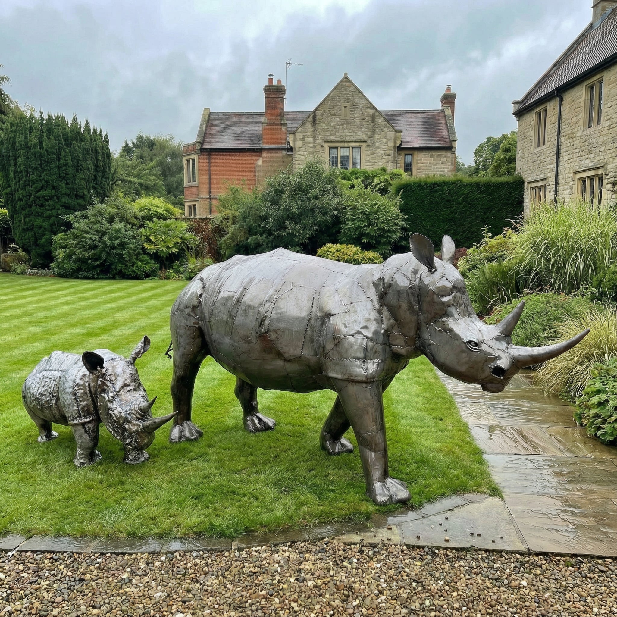 Adult Rhino Metal Sculpture