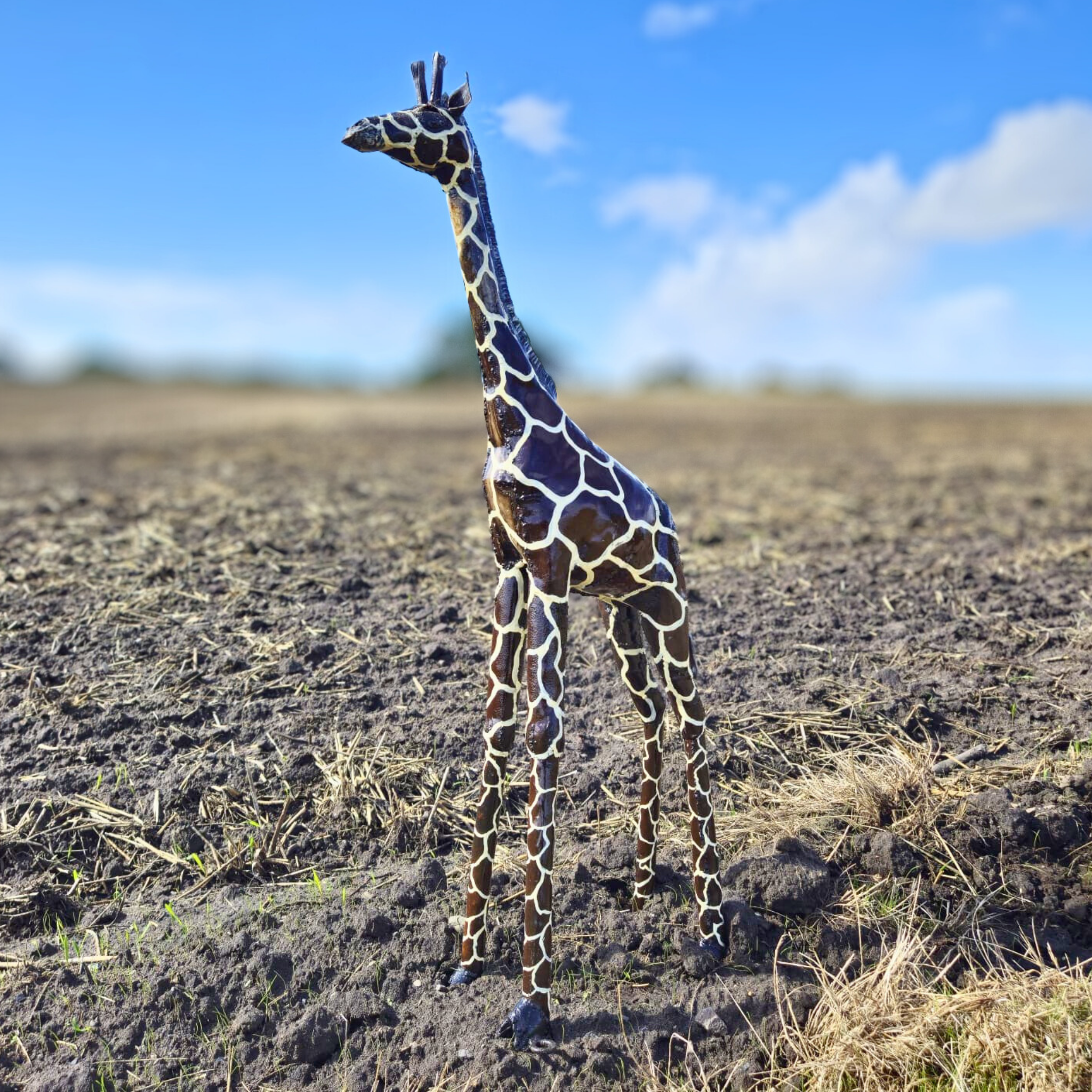 Painted Giraffe Metal Sculpture 3ft