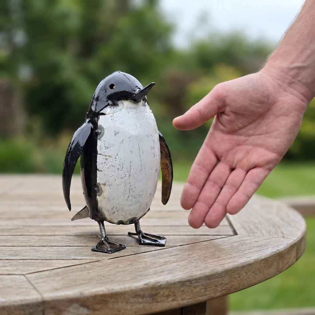 Painted Penguin Metal Sculpture - Small