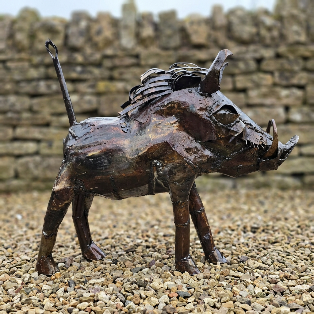 Natural Warthog Metal Sculpture