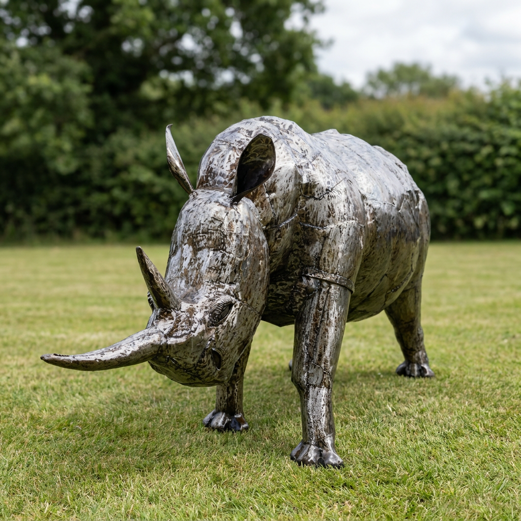 Adult Rhino Metal Sculpture