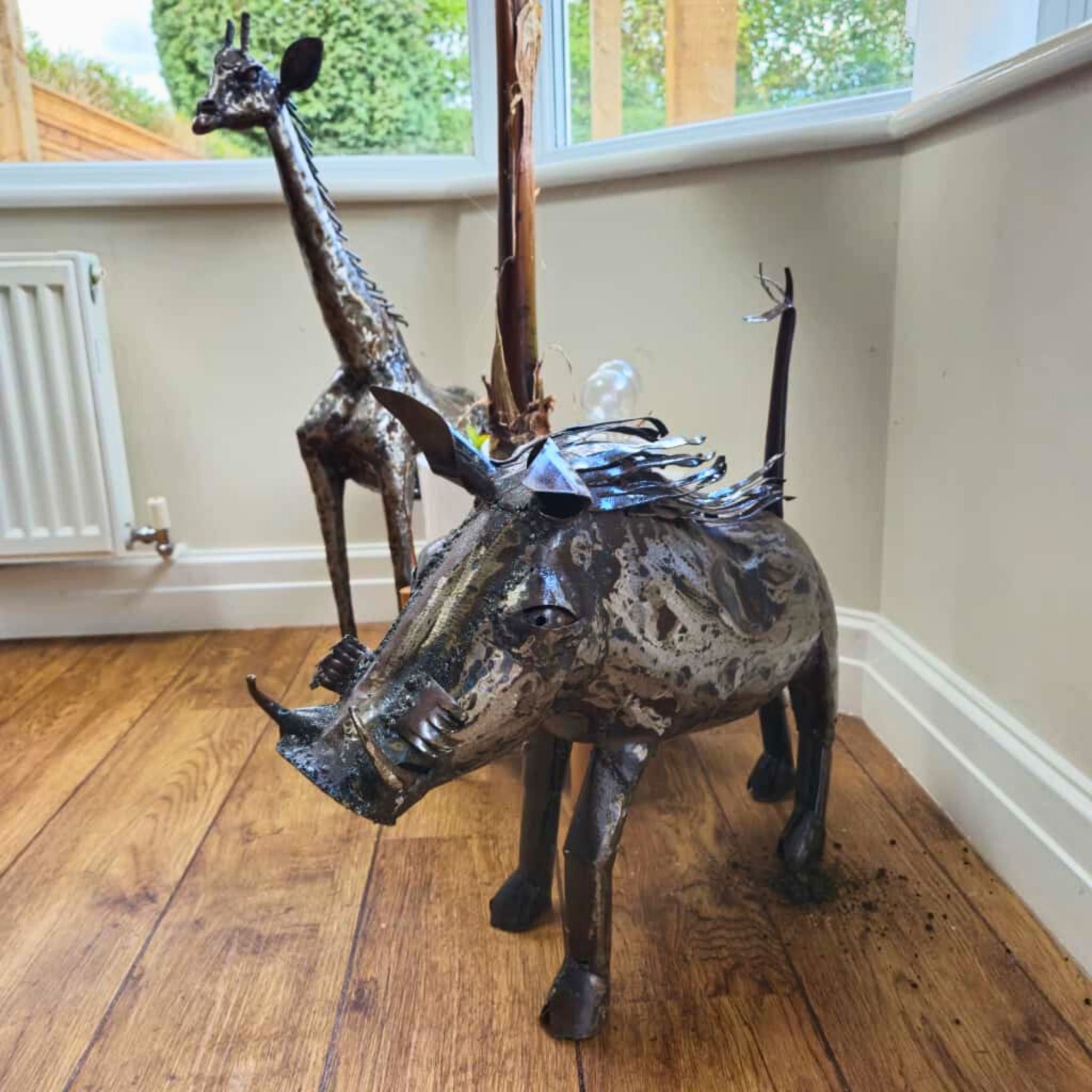 Natural Warthog Metal Sculpture