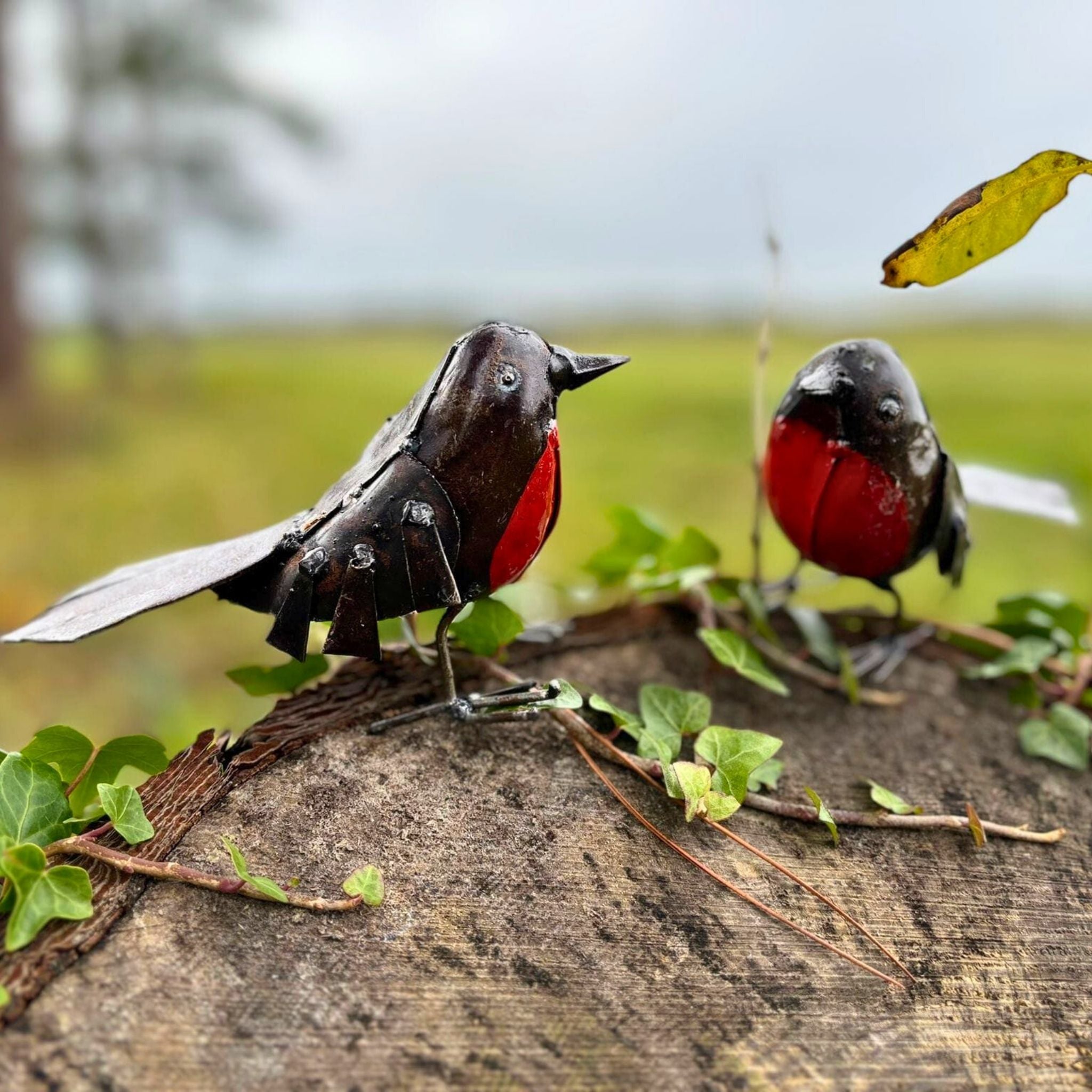 Painted Robin Metal Sculpture