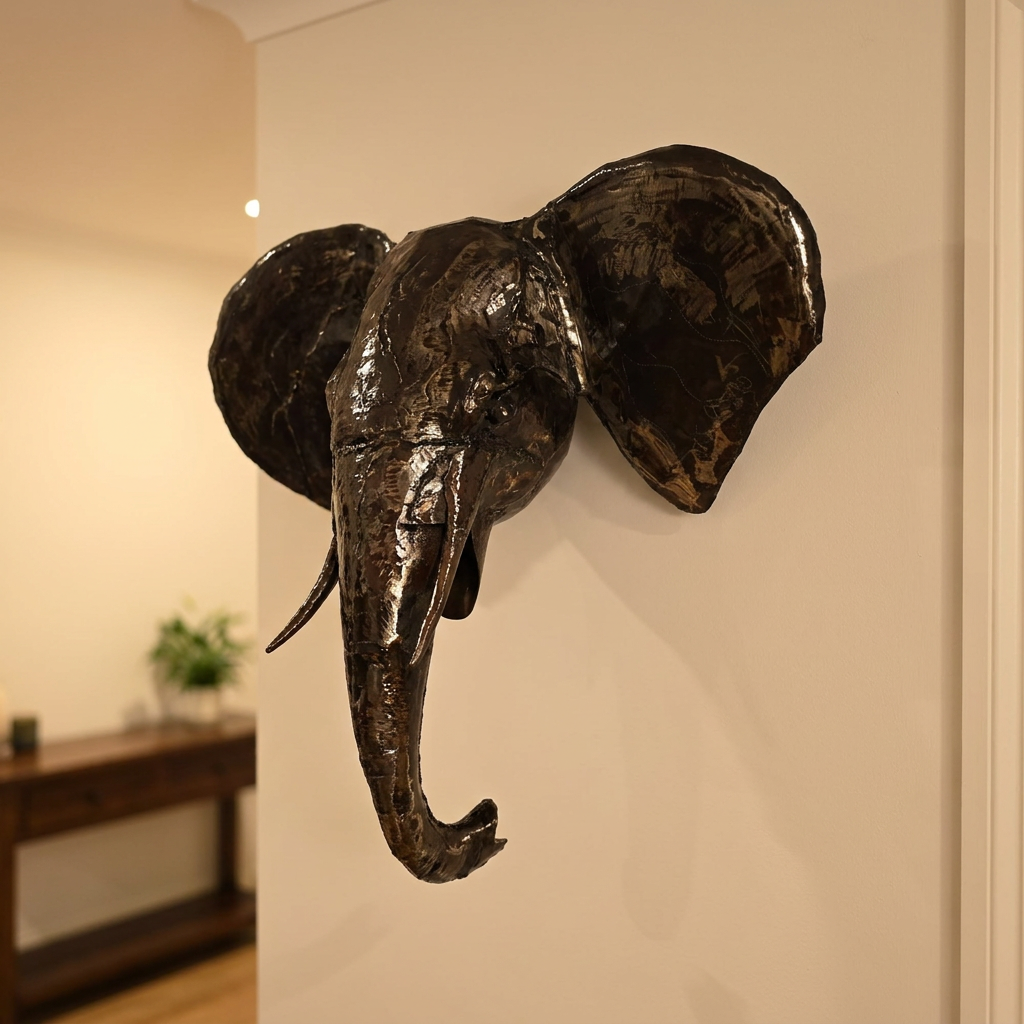 Elephant Head Sculpture - Trunk Down