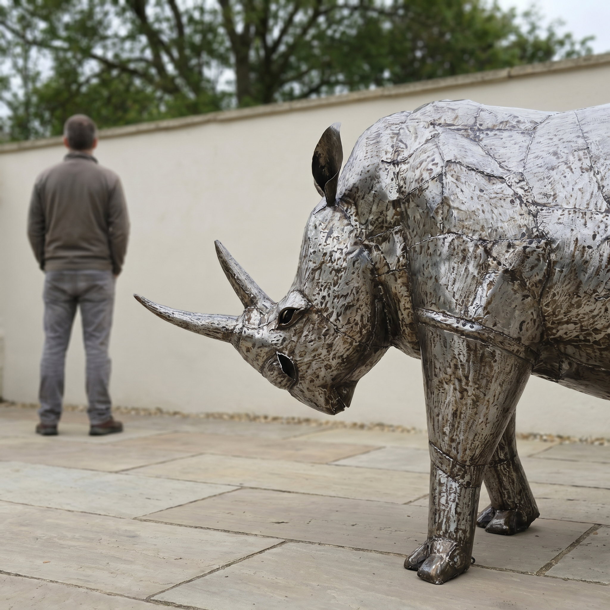 Adult Rhino Metal Sculpture