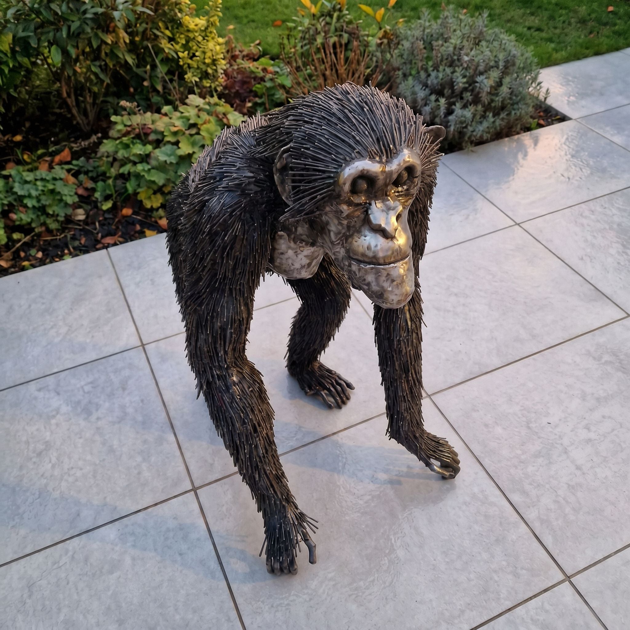 Walking Chimp Metal Sculpture