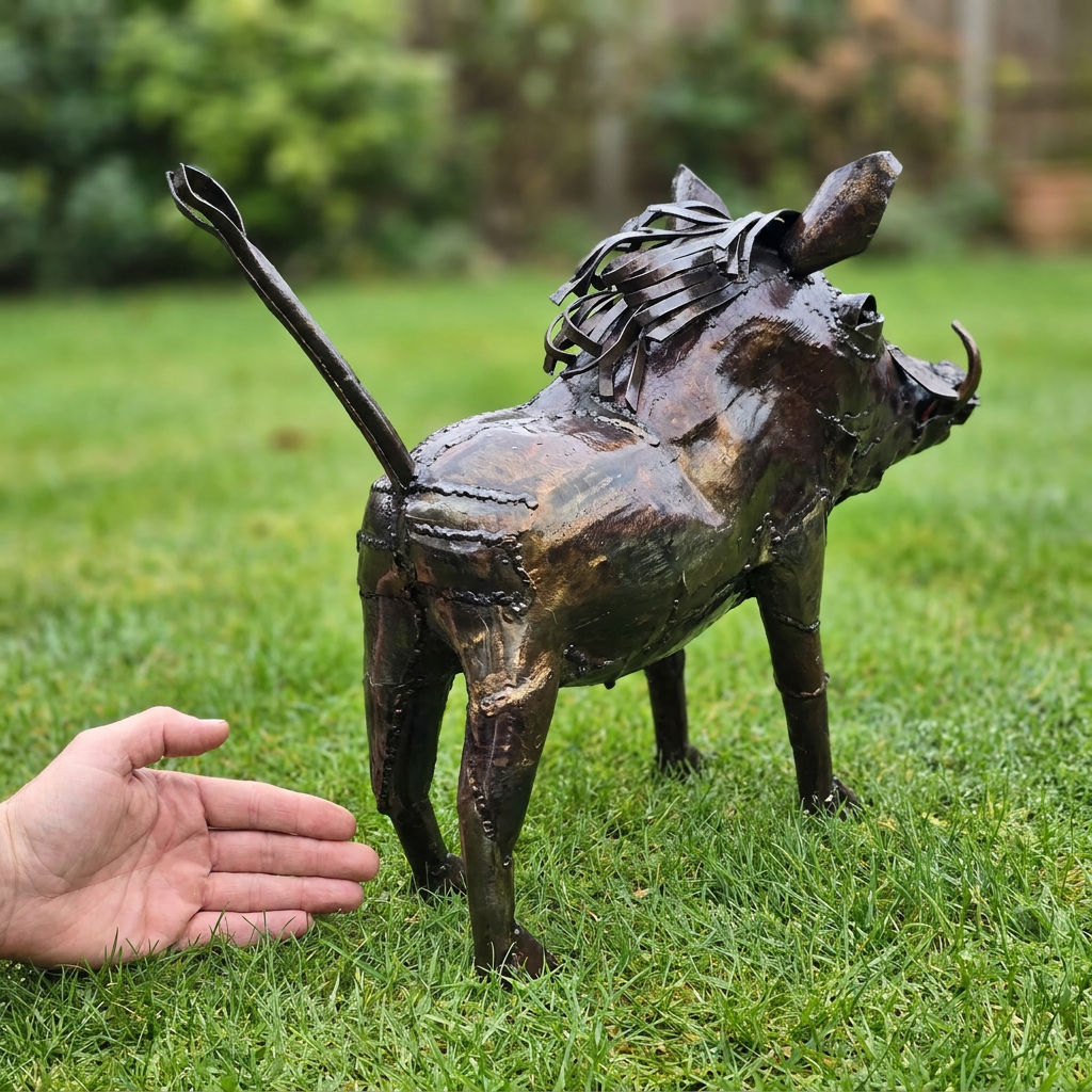 Natural Warthog Metal Sculpture