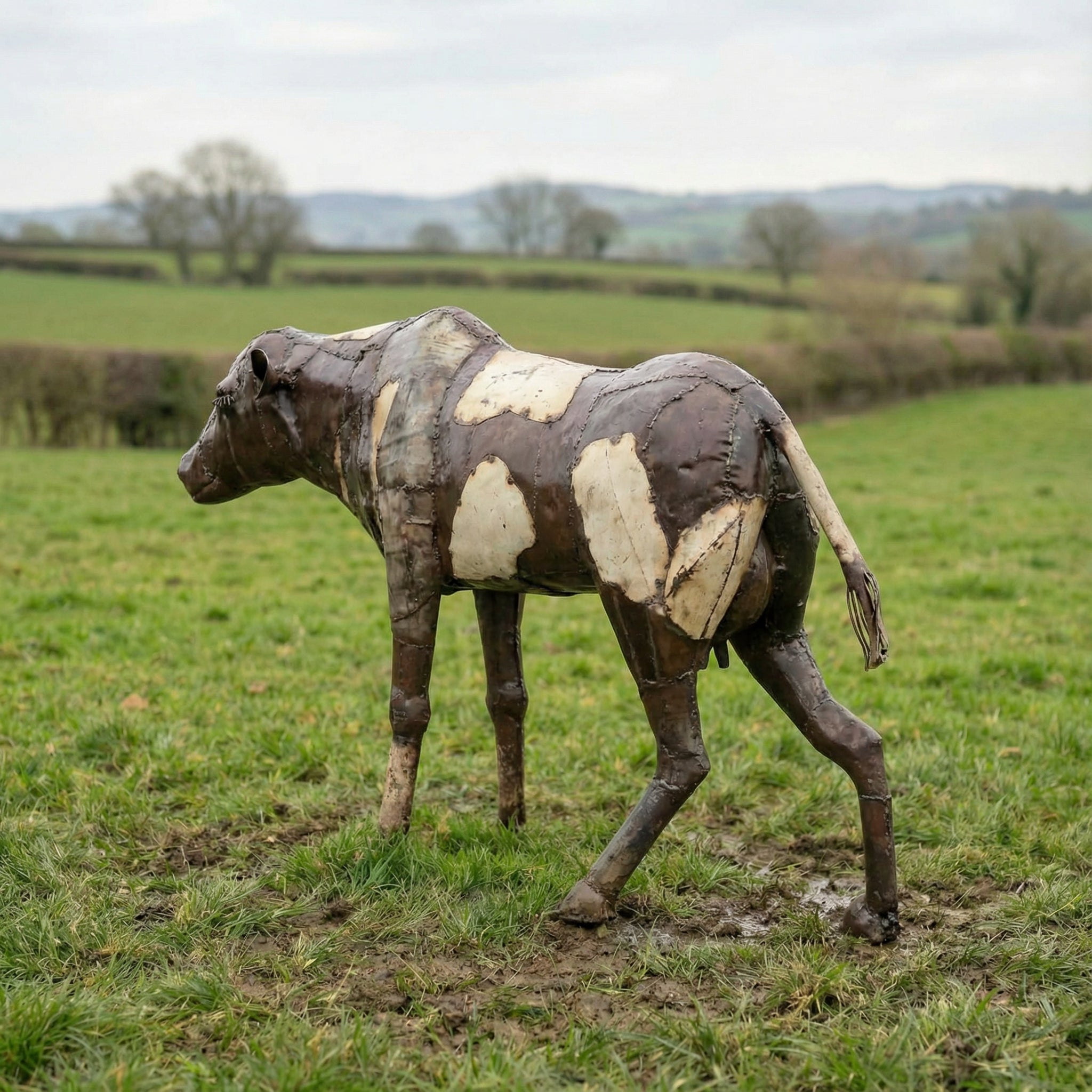 Calf Cow Metal Sculpture