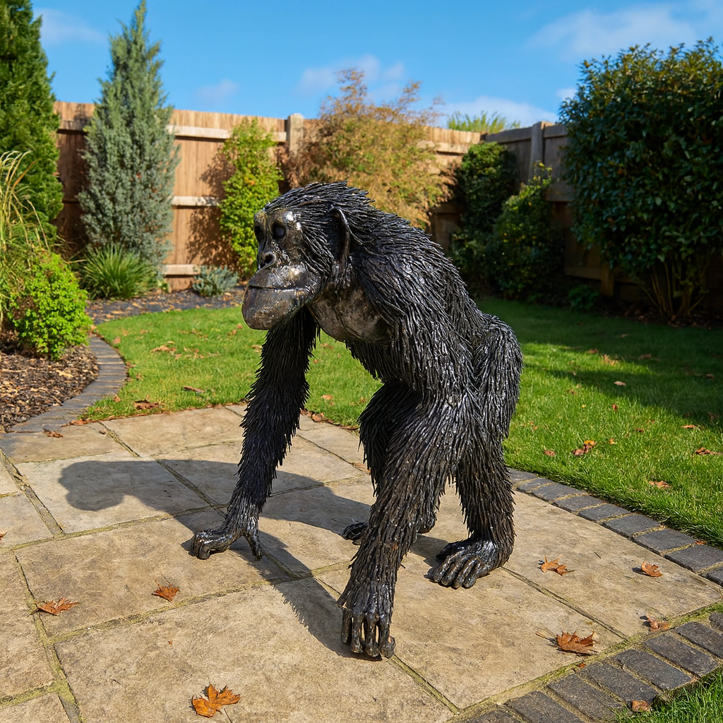 Walking Chimp Metal Sculpture