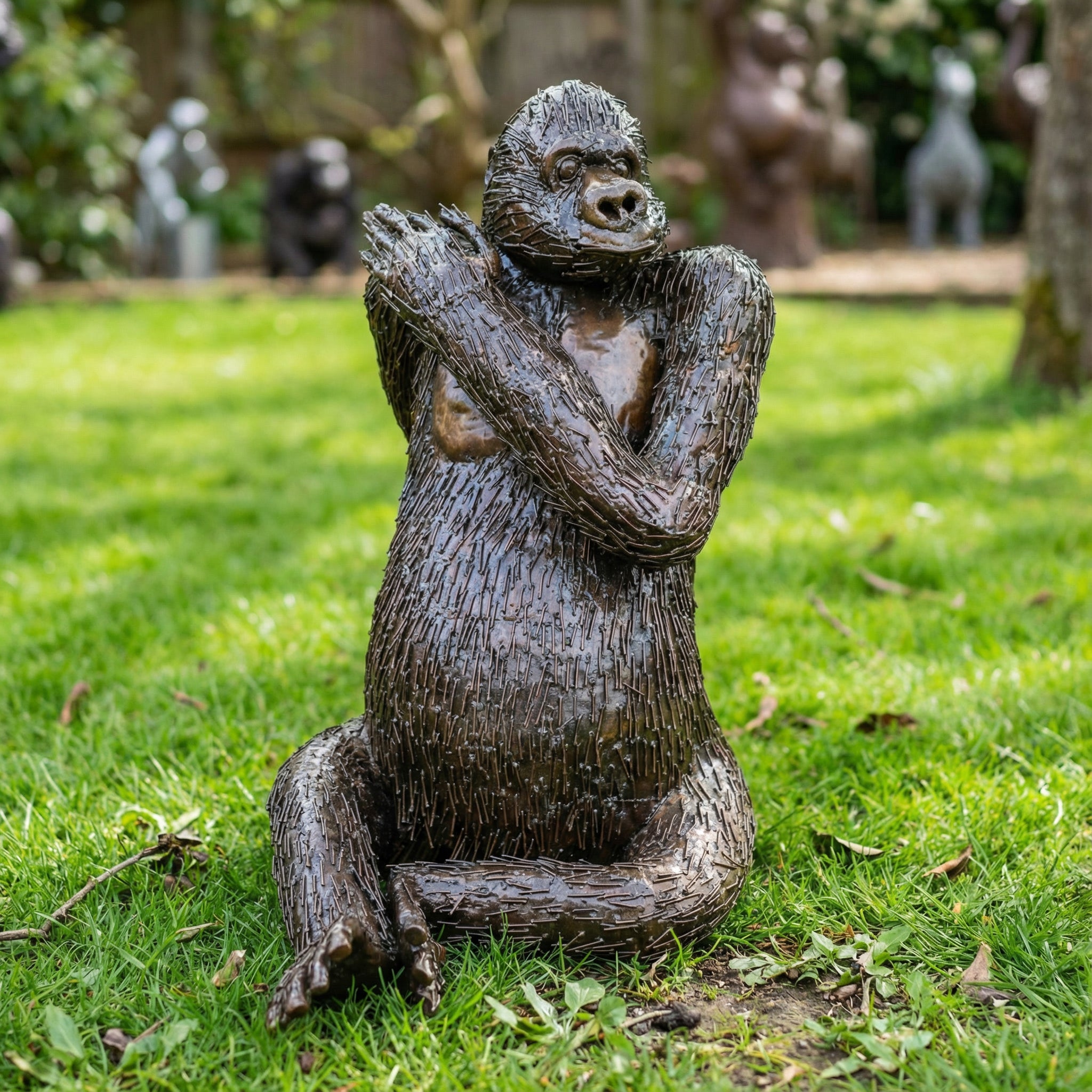 Sitting Chimp Metal Sculpture (Legs crossed)