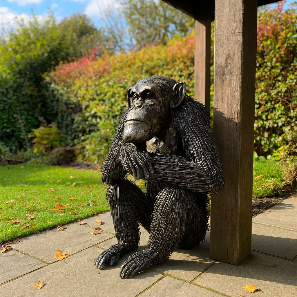 Sitting Chimp Metal Sculpture (Arms folded)