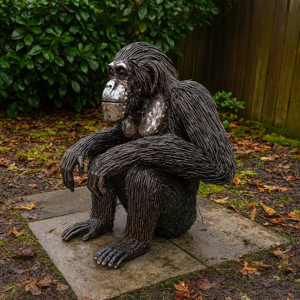Sitting Chimp Metal Sculpture (Resting Arms)