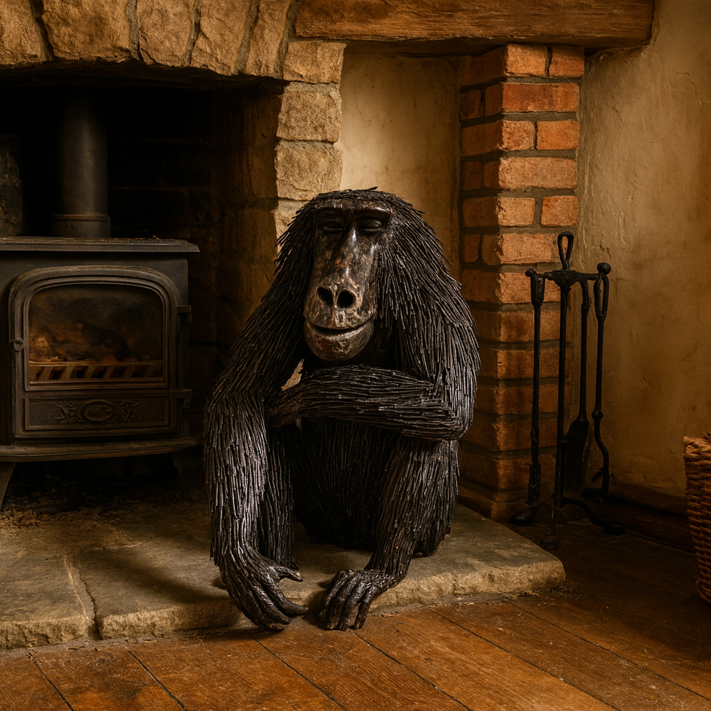 Sitting Baboon Metal Sculpture