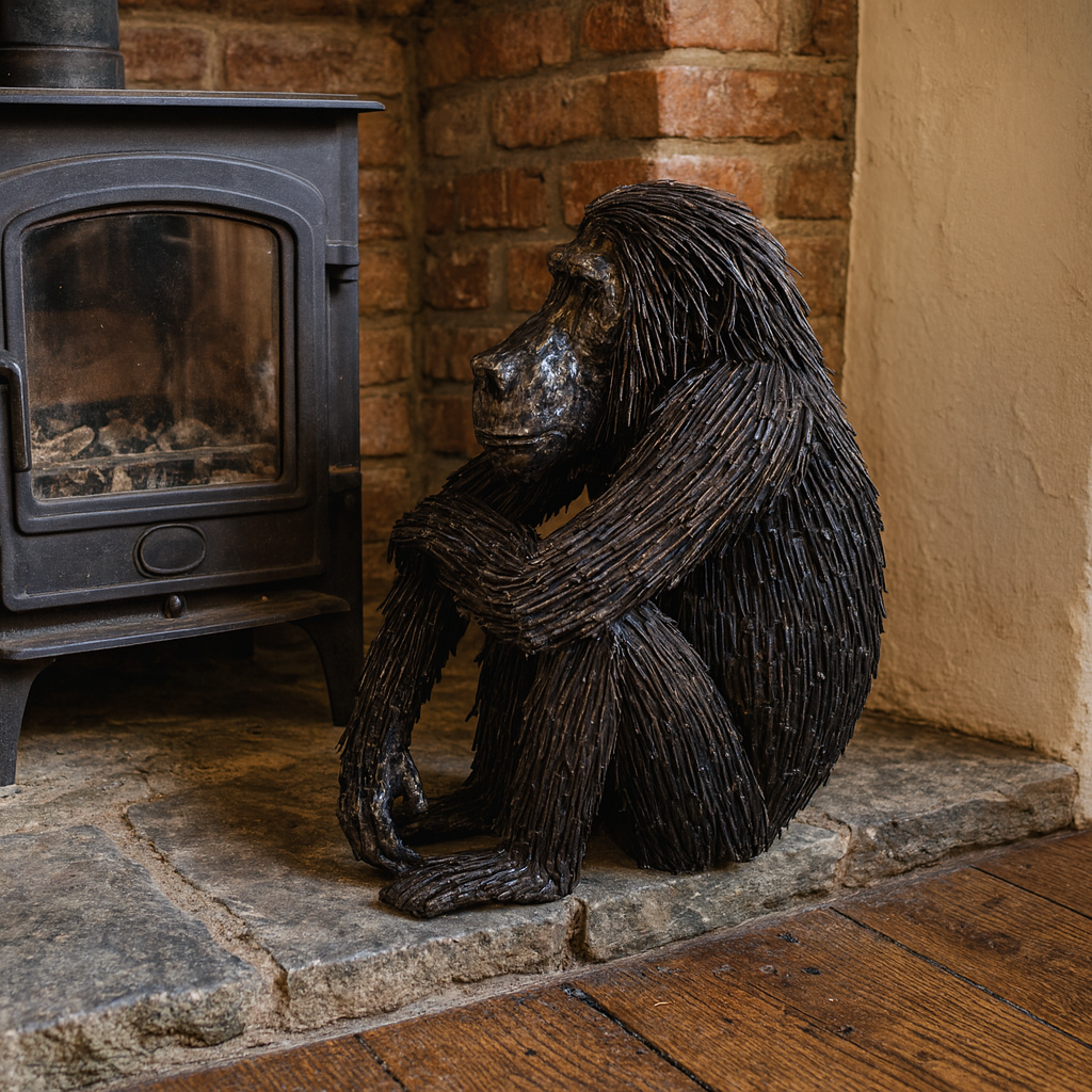 Sitting Baboon Metal Sculpture