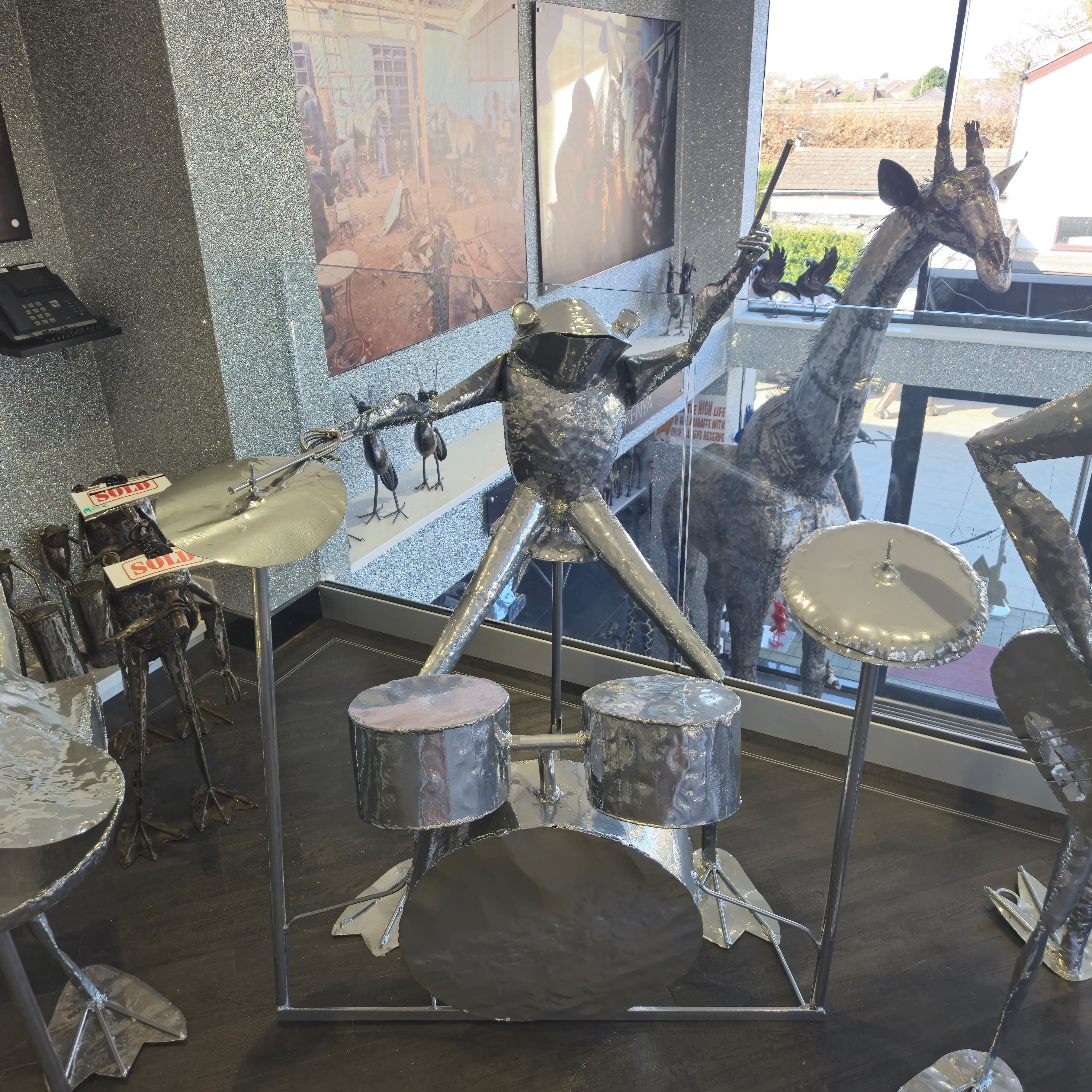 Drummer Frog Metal Sculptures