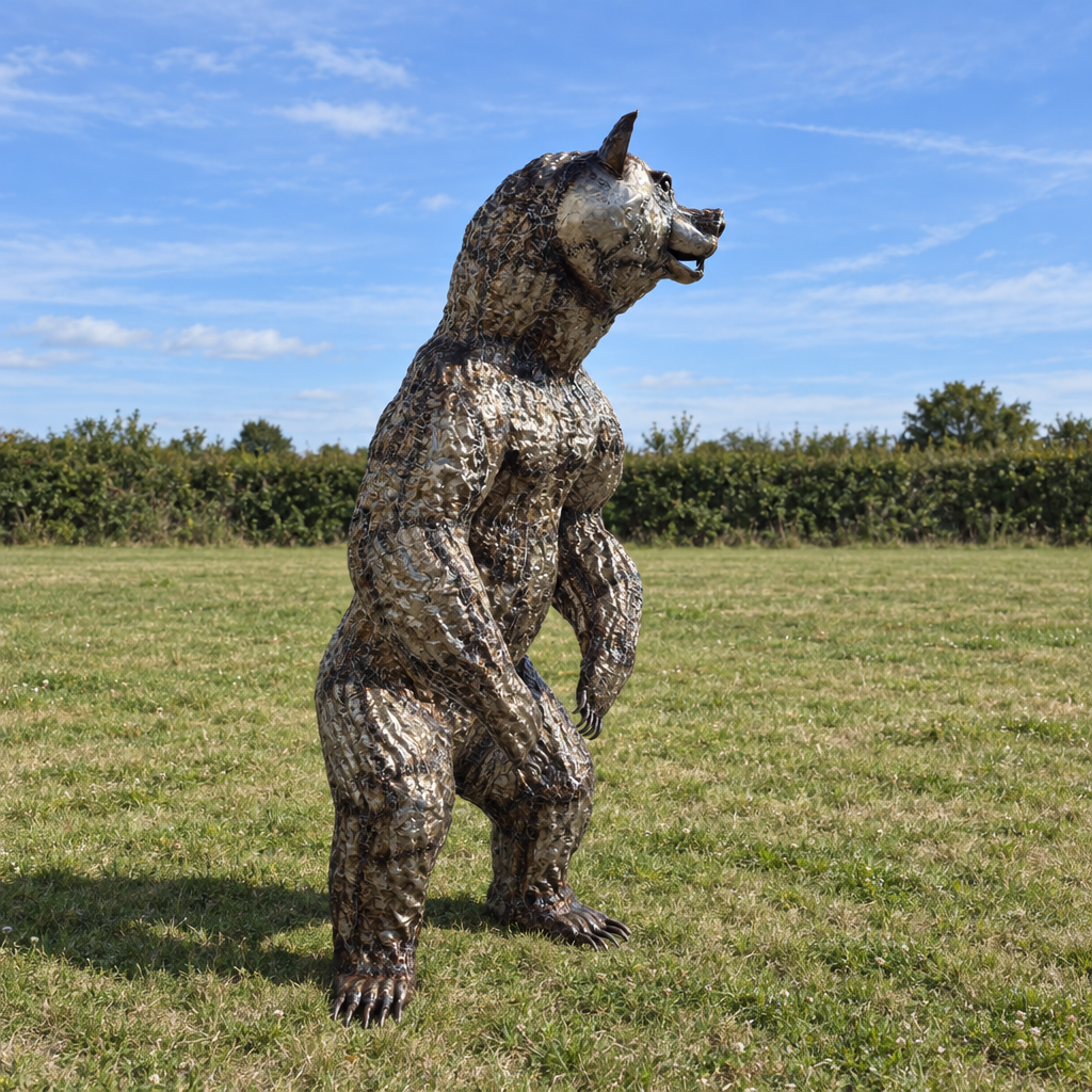 Adult Bear Sculpture, three-quarter view in an outdoor setting
