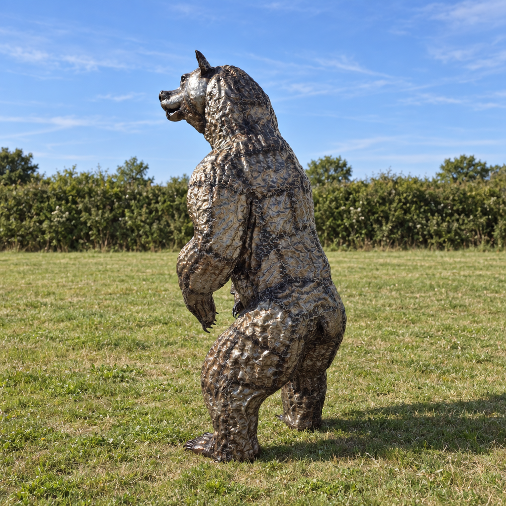 Adult Bear Sculpture, rear view in an outdoor setting