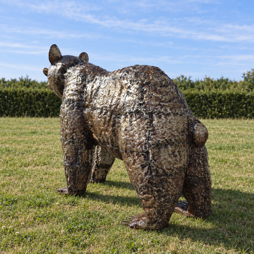 Bear Cub Sculpture, rear view in an outdoor setting