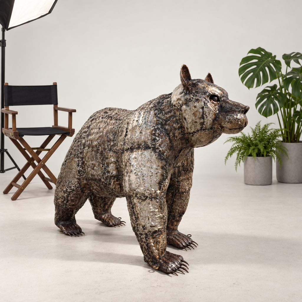 Bear Cub Sculpture, three-quarter view in the studio