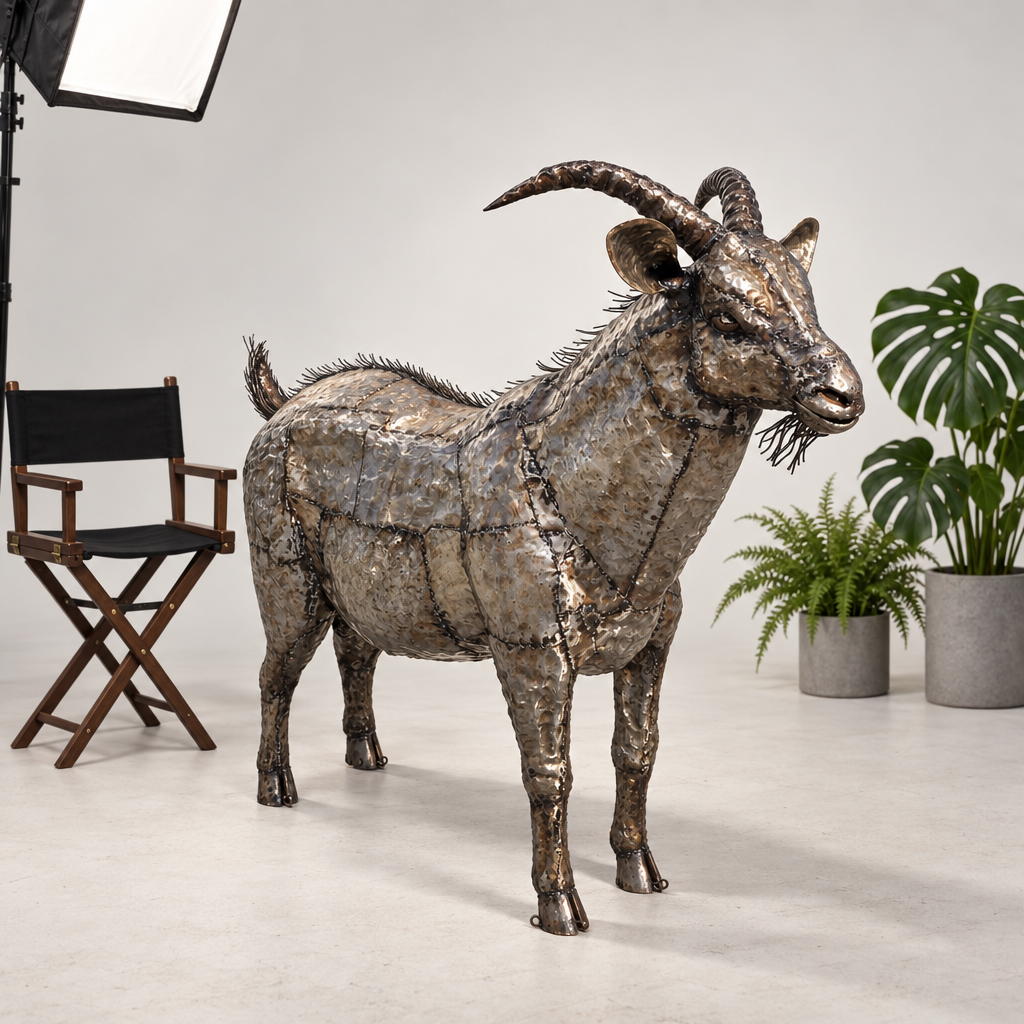 Goat Sculpture, front view in the studio