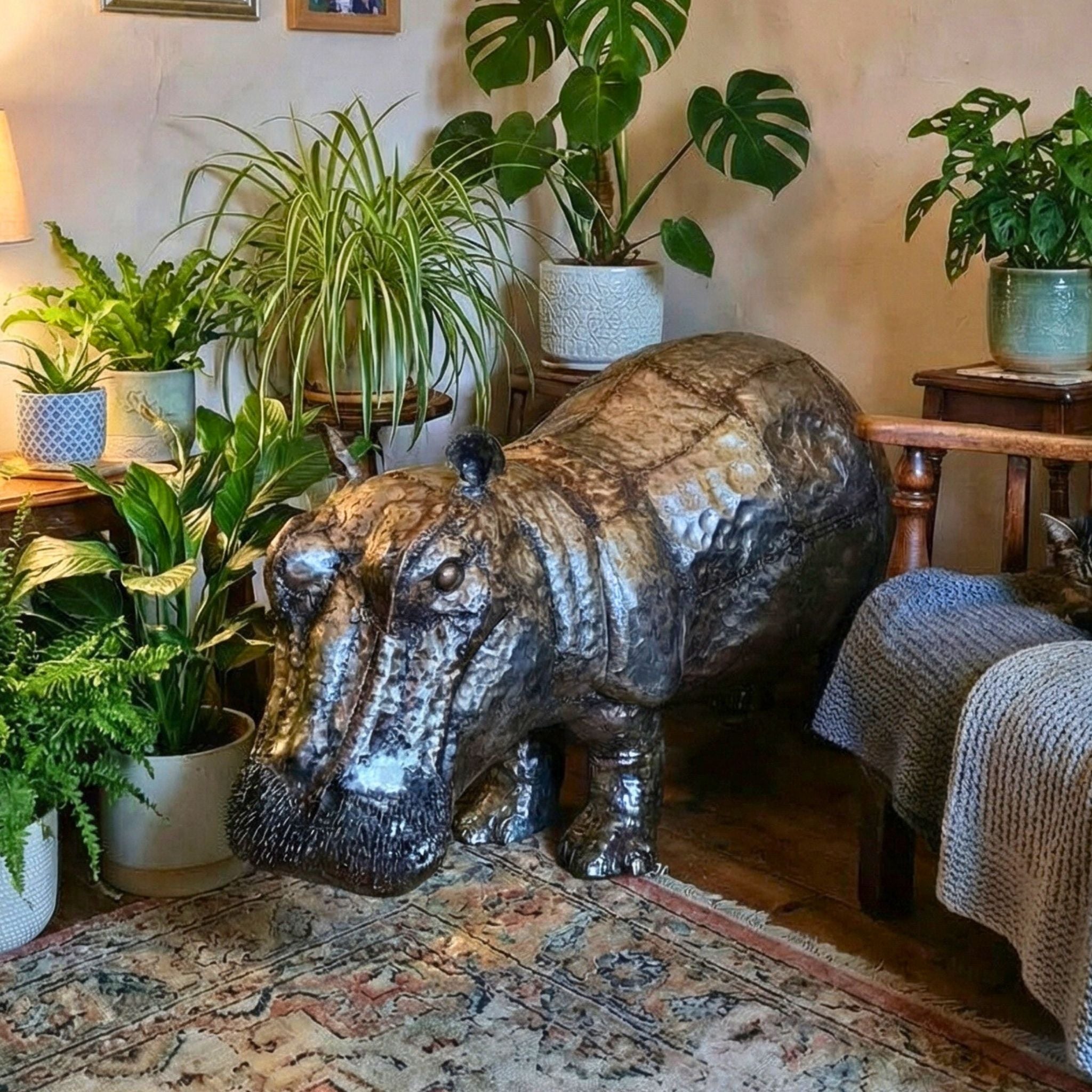 Baby Hippo Metal Sculpture