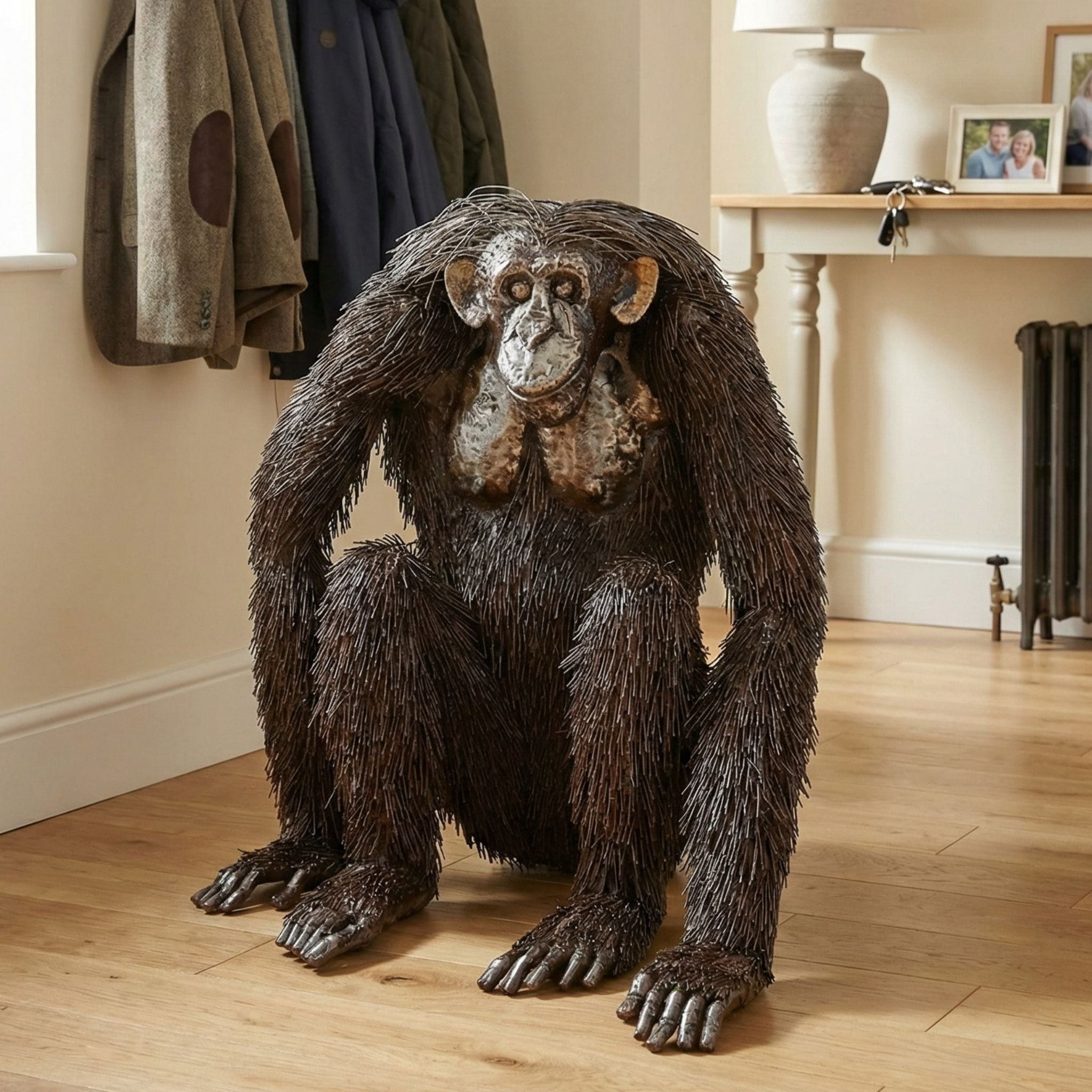 Sitting Chimp Metal Sculpture (Arms Down)