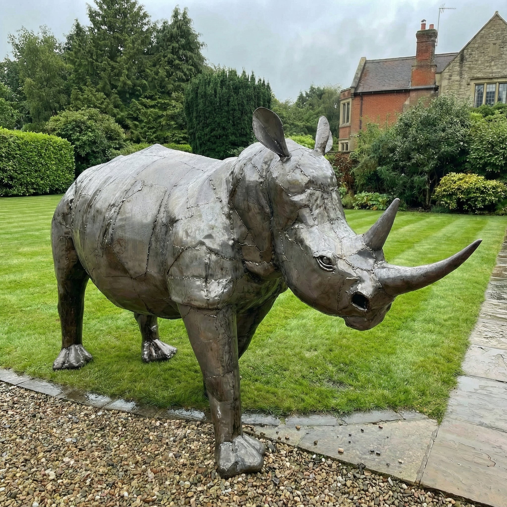 Adult Rhino Metal Sculpture