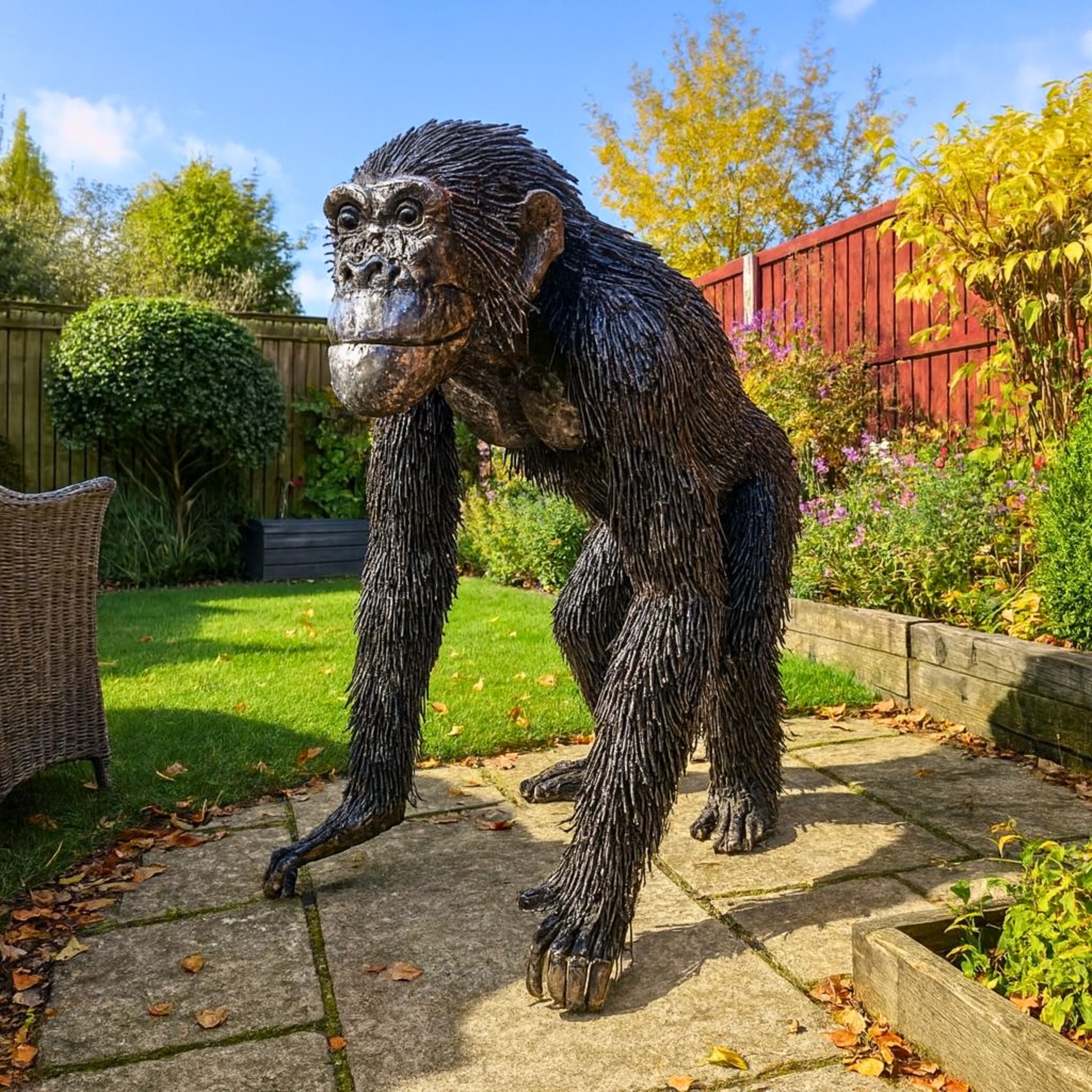 Walking Chimp Metal Sculpture