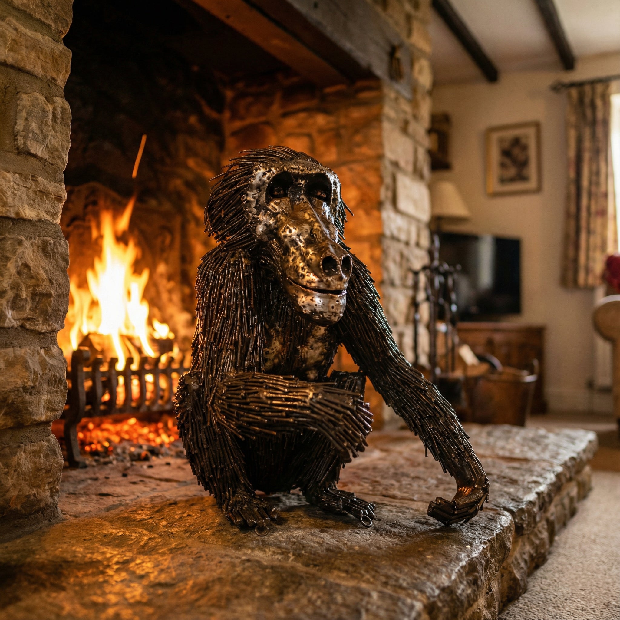 Sitting Baboon Metal Sculpture