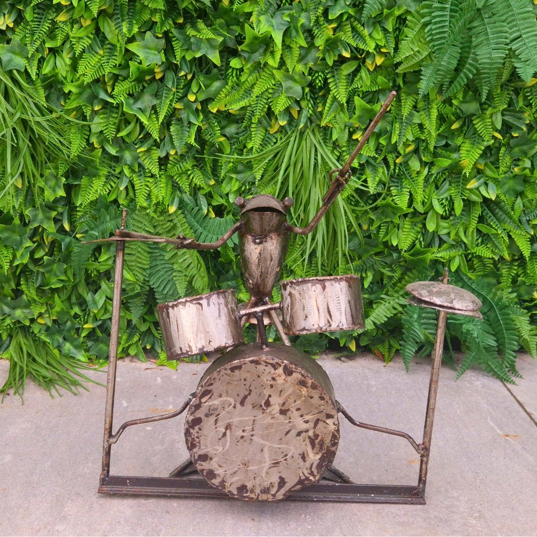 Drummer Frog Metal Sculptures - Pangea Sculptures
