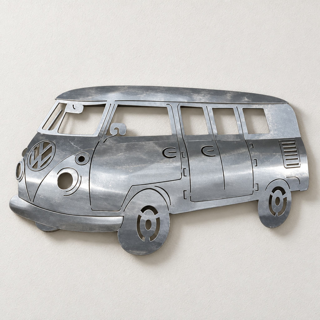 Volkswagen Kombi metal wall art on a plain wall