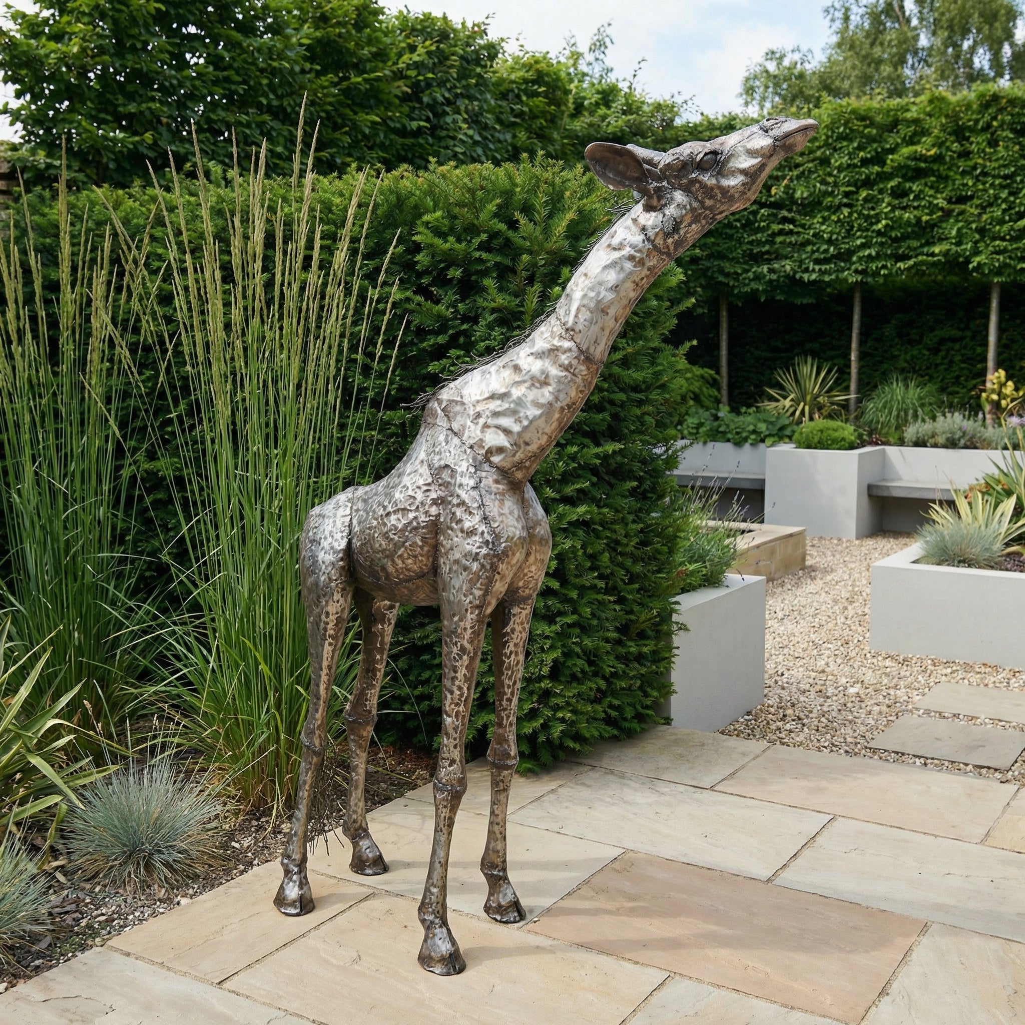 Giraffe Metal Sculpture 6ft - Reaching Pose