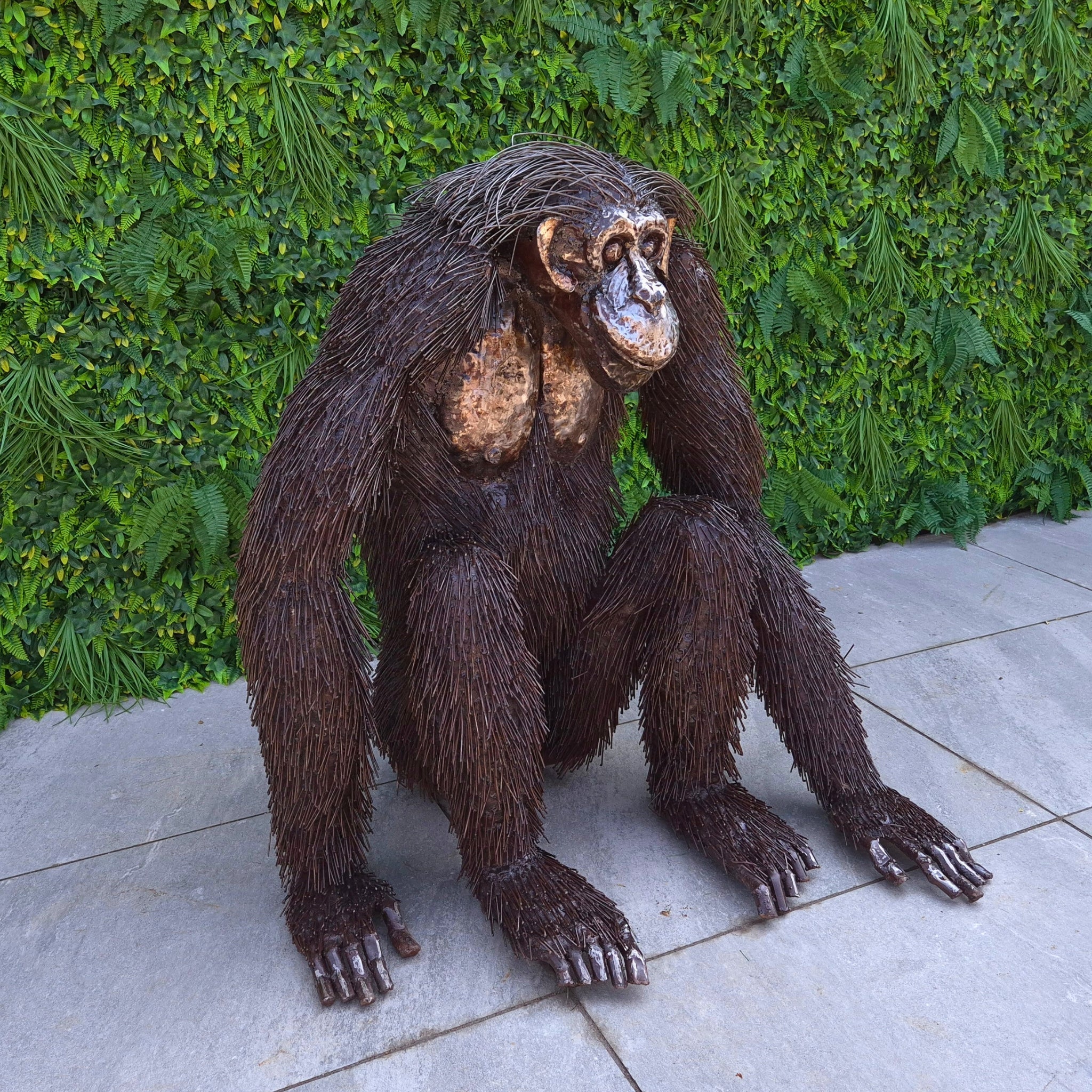 Sitting Chimp Metal Sculpture (Arms Down) - Pangea Sculptures