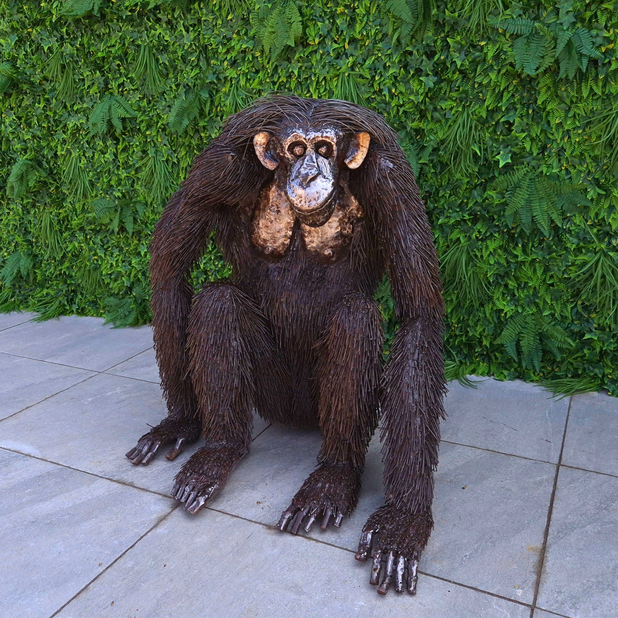 Sitting Chimp Metal Sculpture (Arms Down) - Pangea Sculptures