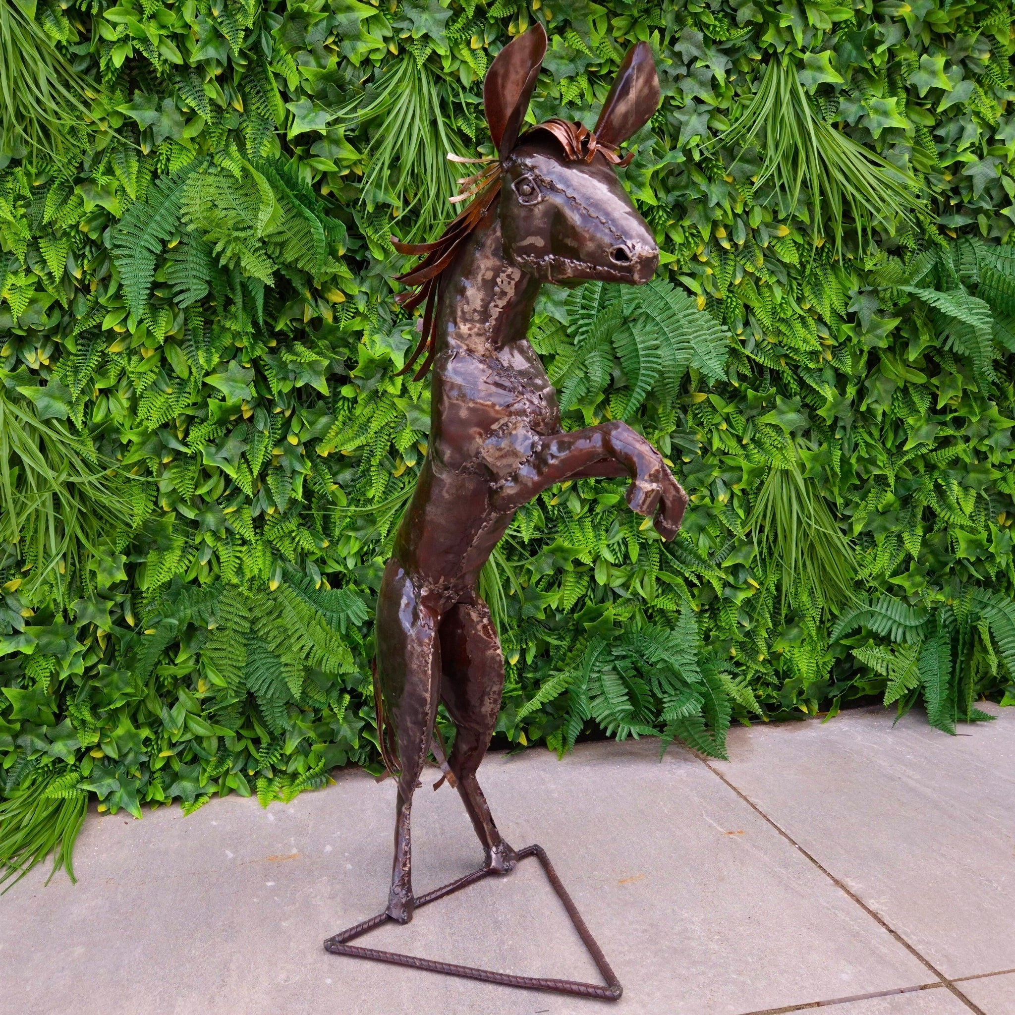 Small Natural Rearing Horse Metal Sculpture - Pangea Sculptures