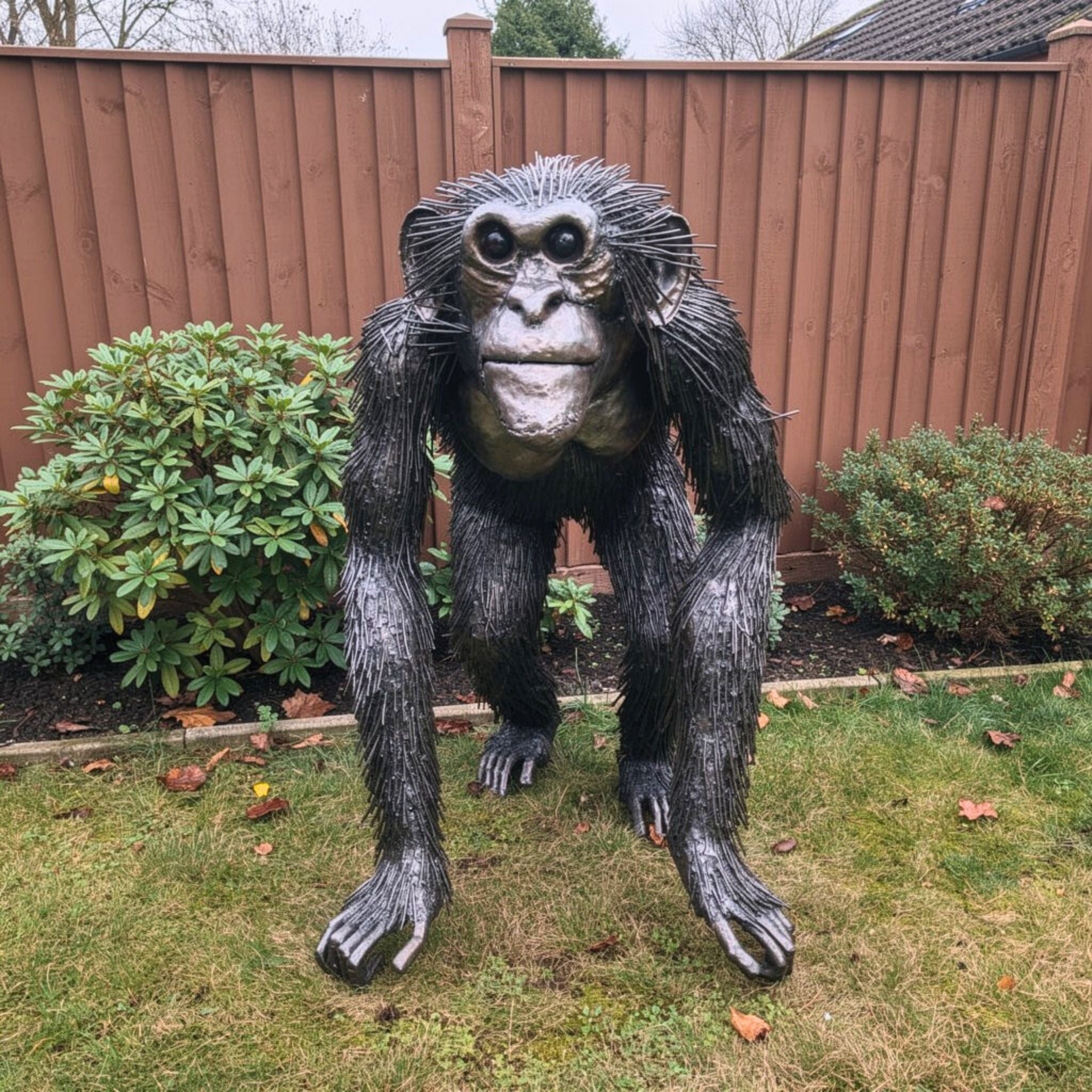 Walking Chimp Metal Sculpture
