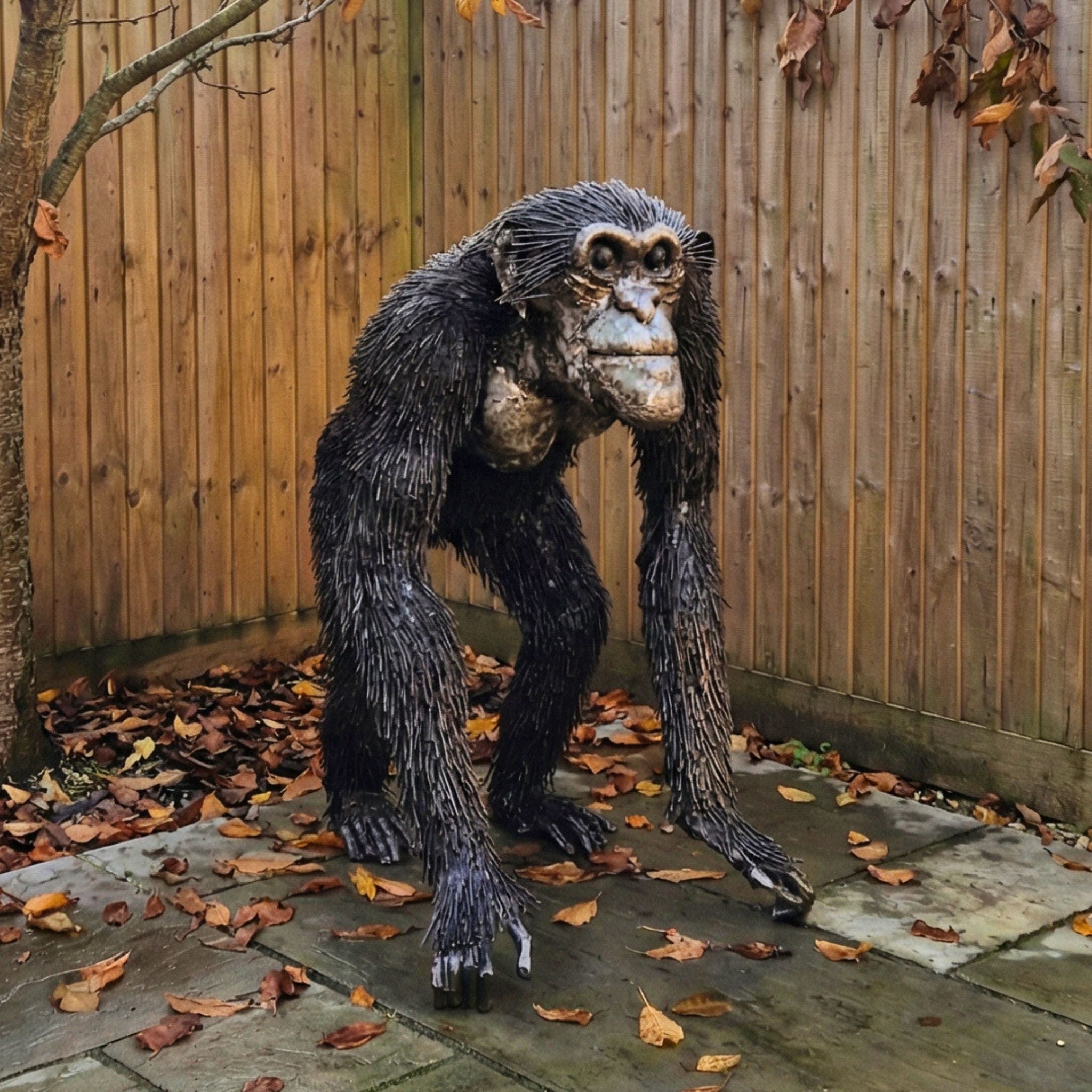 Walking Chimp Metal Sculpture